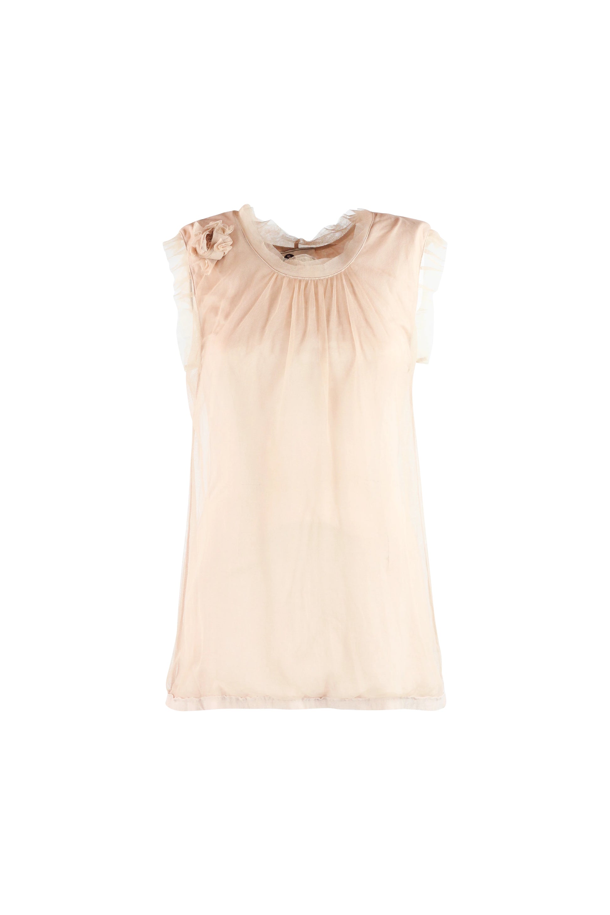Gathered Ruffle-Neck Sleeveless Top