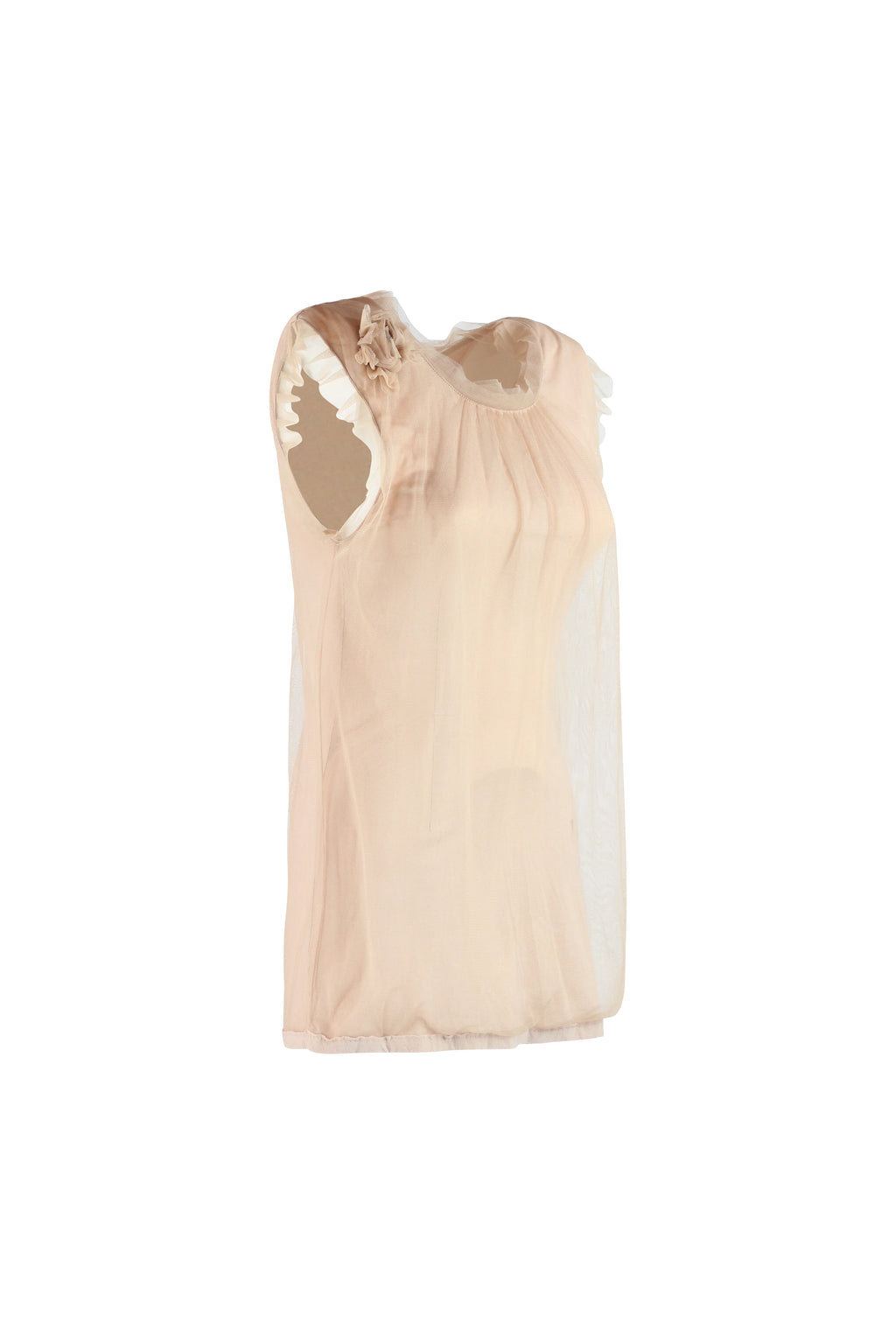 Gathered Ruffle-Neck Sleeveless Top