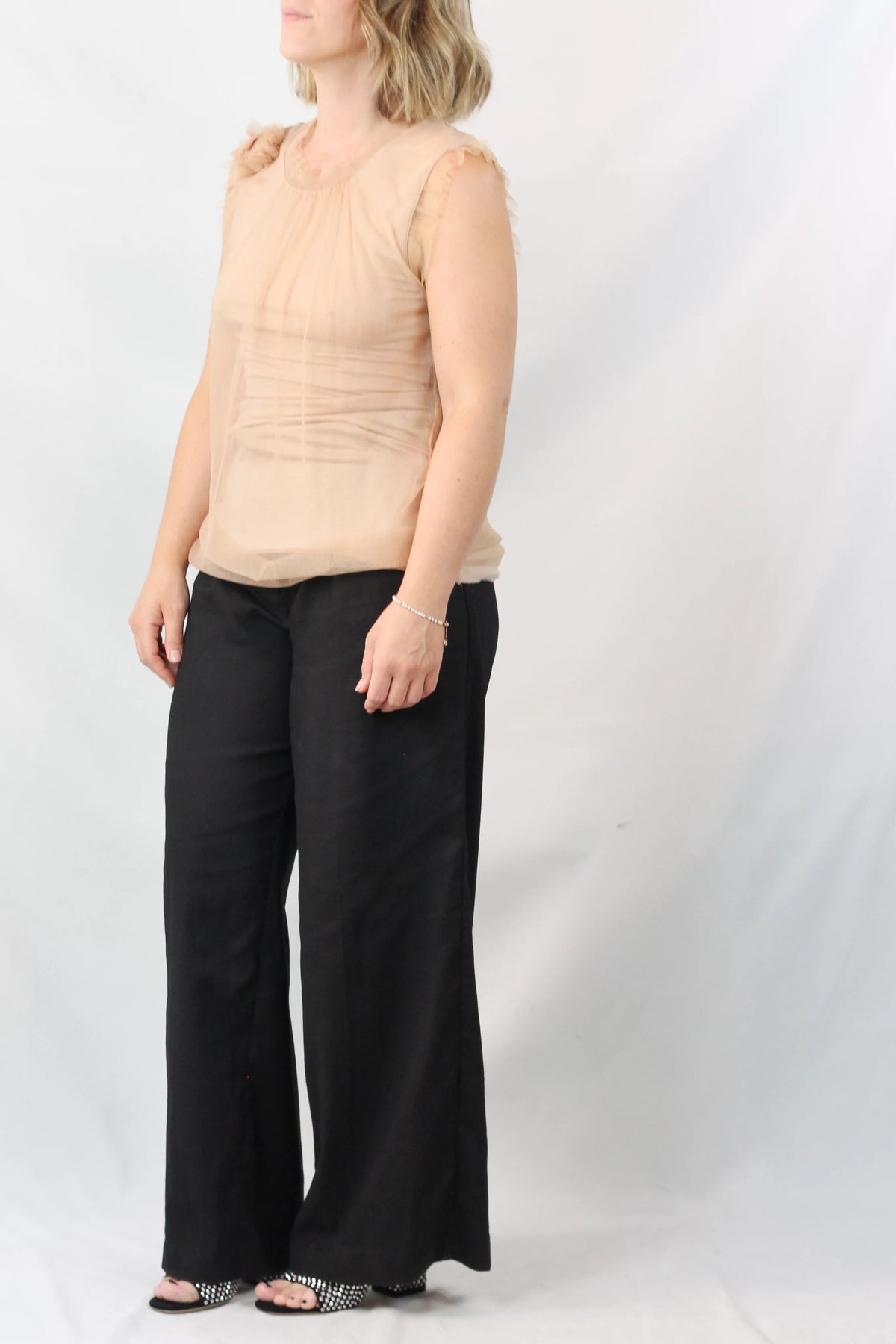 Gathered Ruffle-Neck Sleeveless Top