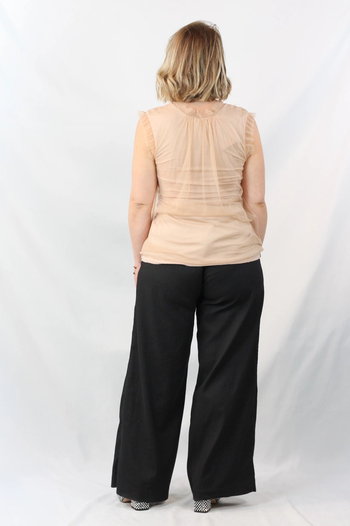 Gathered Ruffle-Neck Sleeveless Top