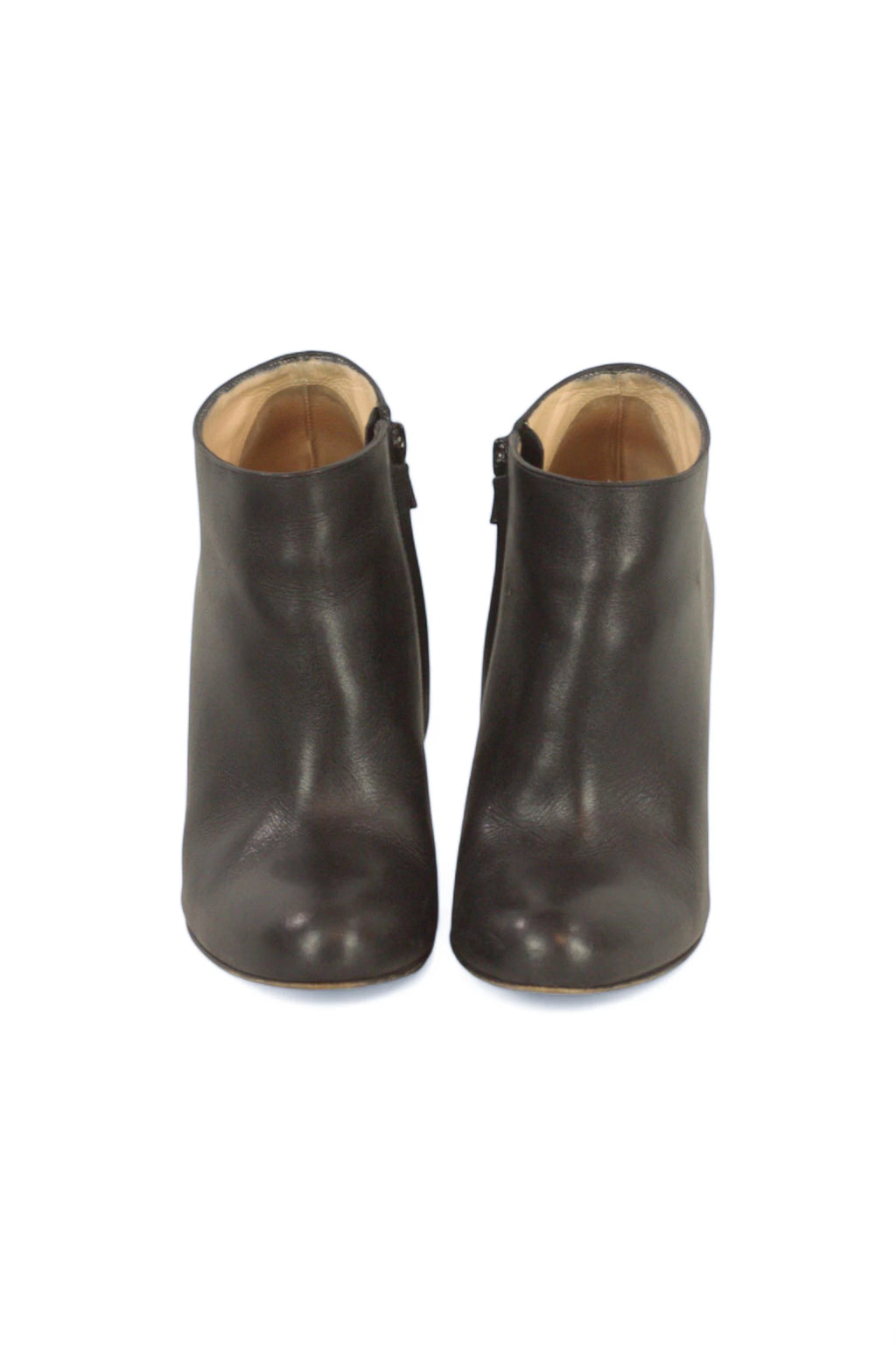 Black Leather Ankle Boots with Almond Toe