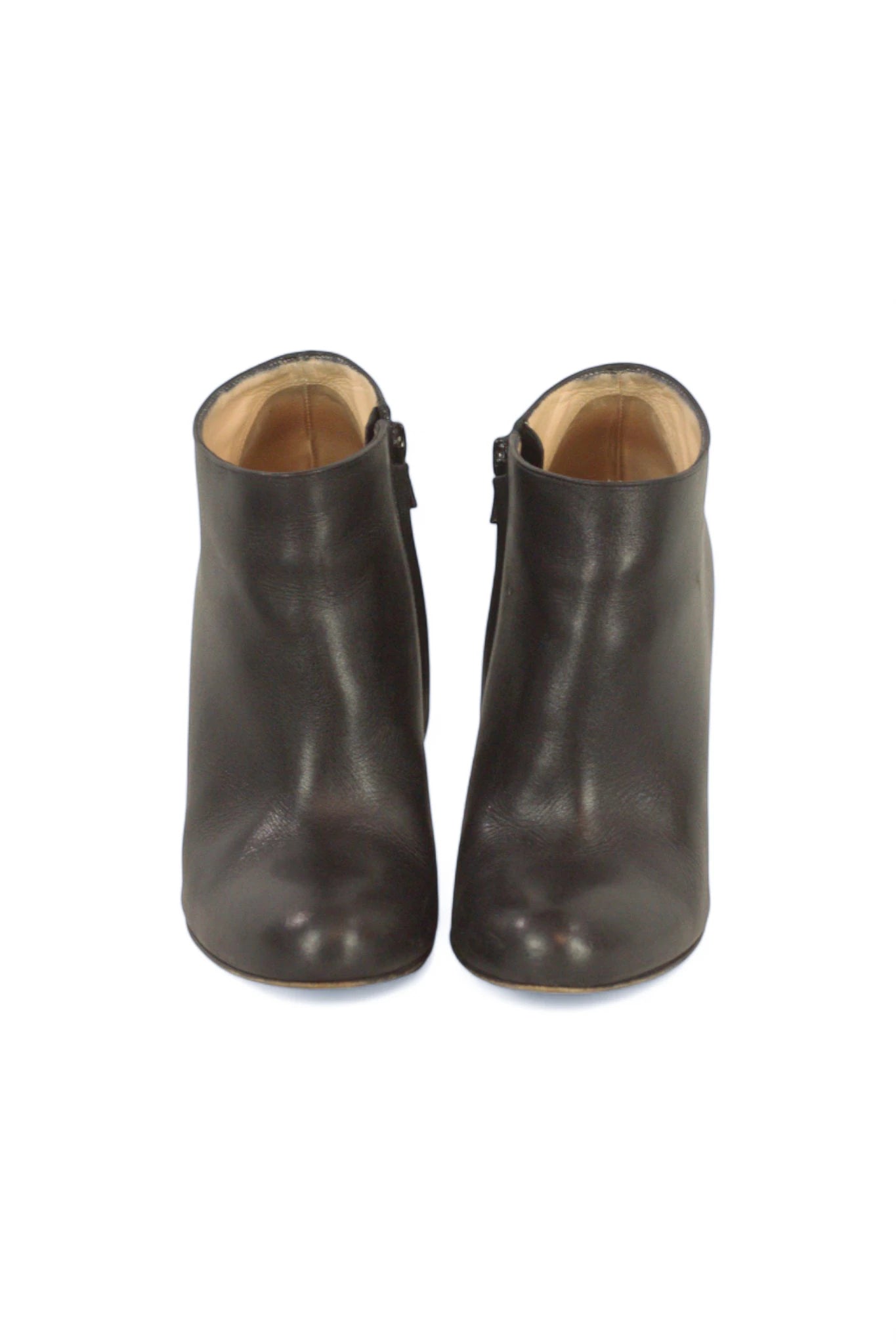 Black Leather Ankle Boots with Almond Toe