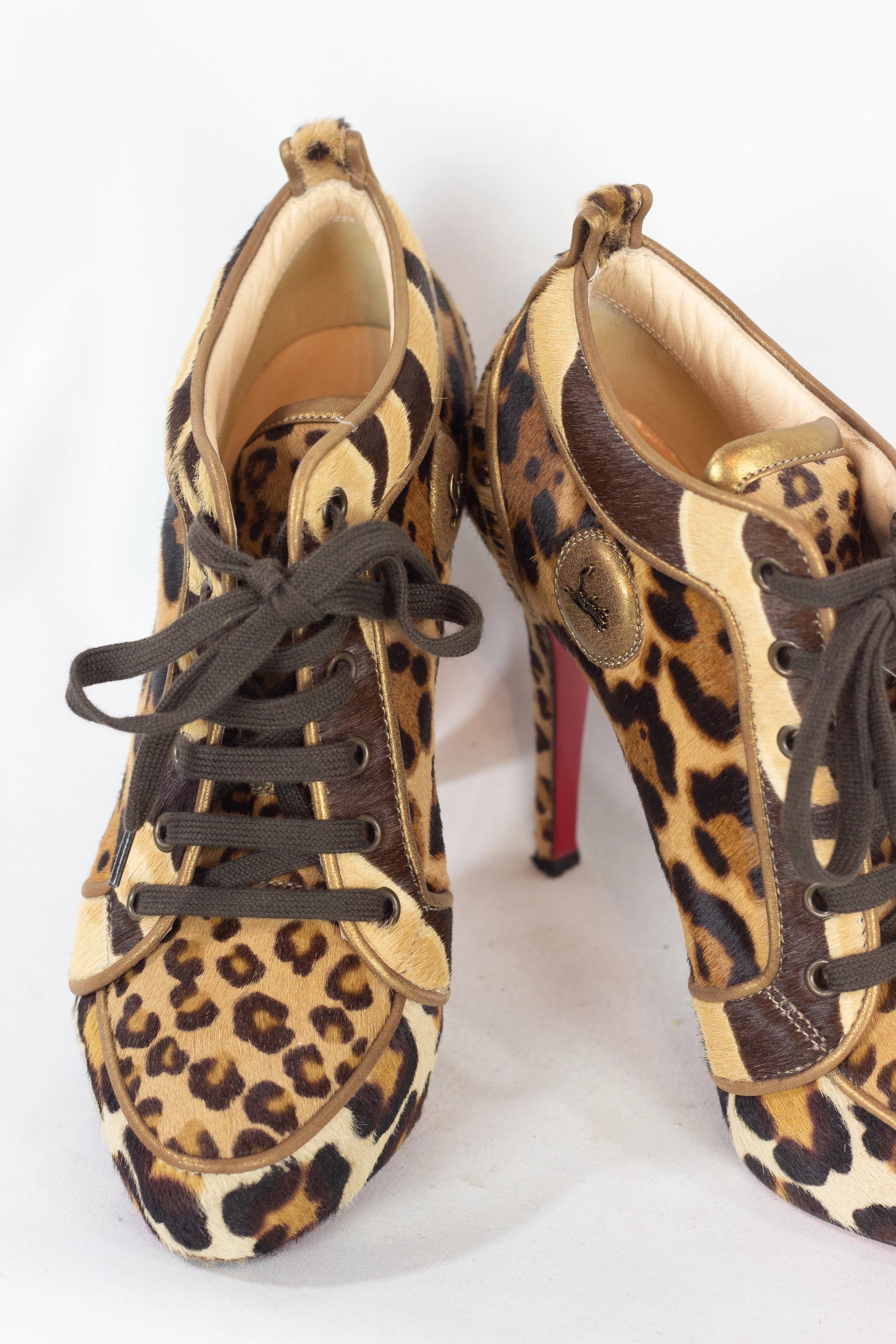 Leopard Pony Hair Lace-Up Heels
