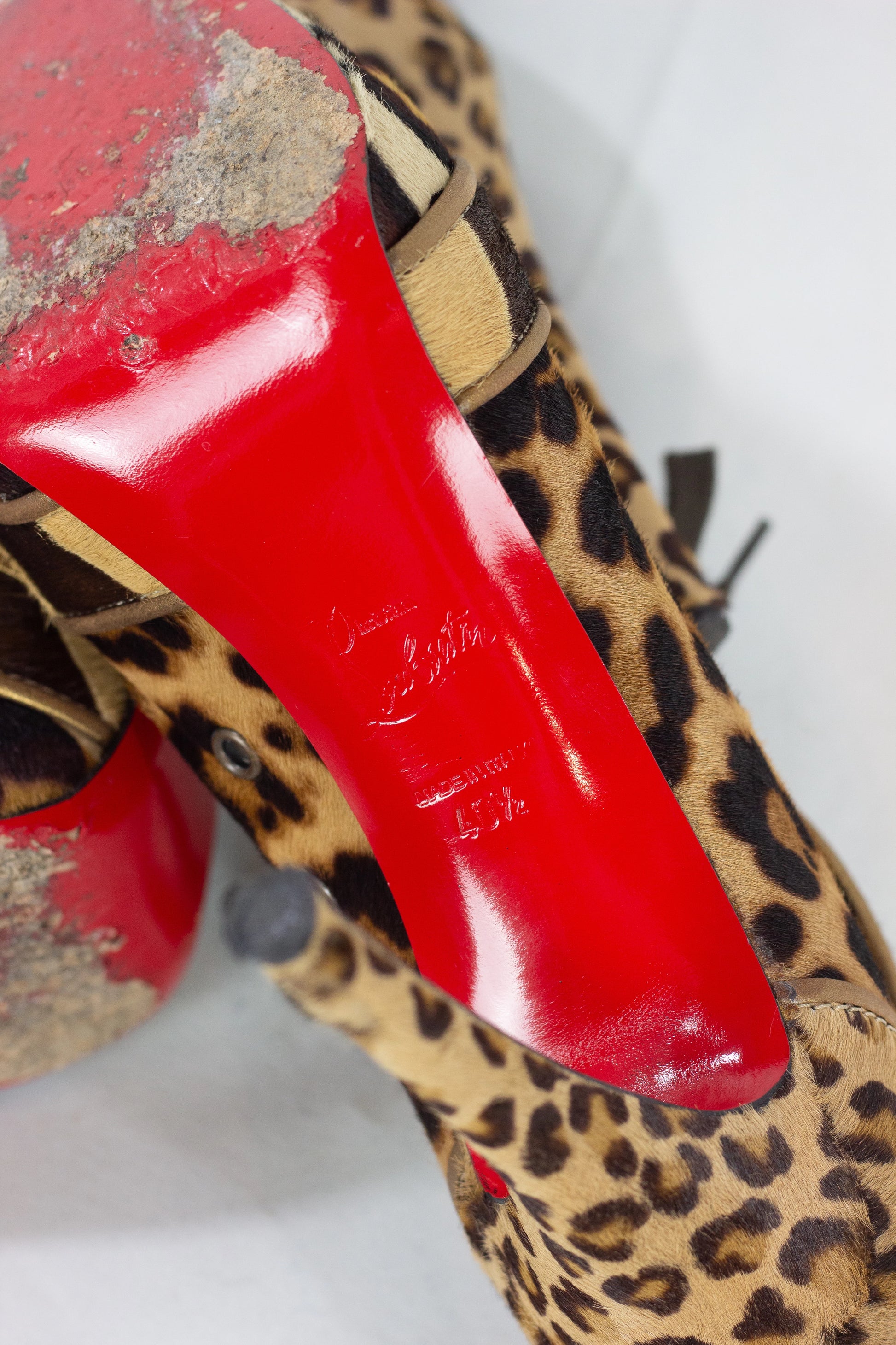 Leopard Pony Hair Lace-Up Heels