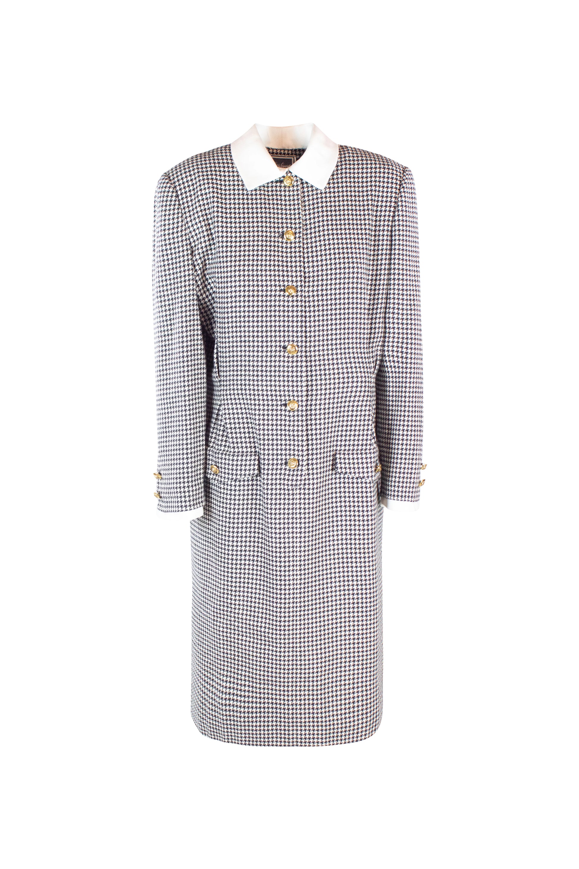 Vintage Wool Dress with Micro Check and Golden Buttons
