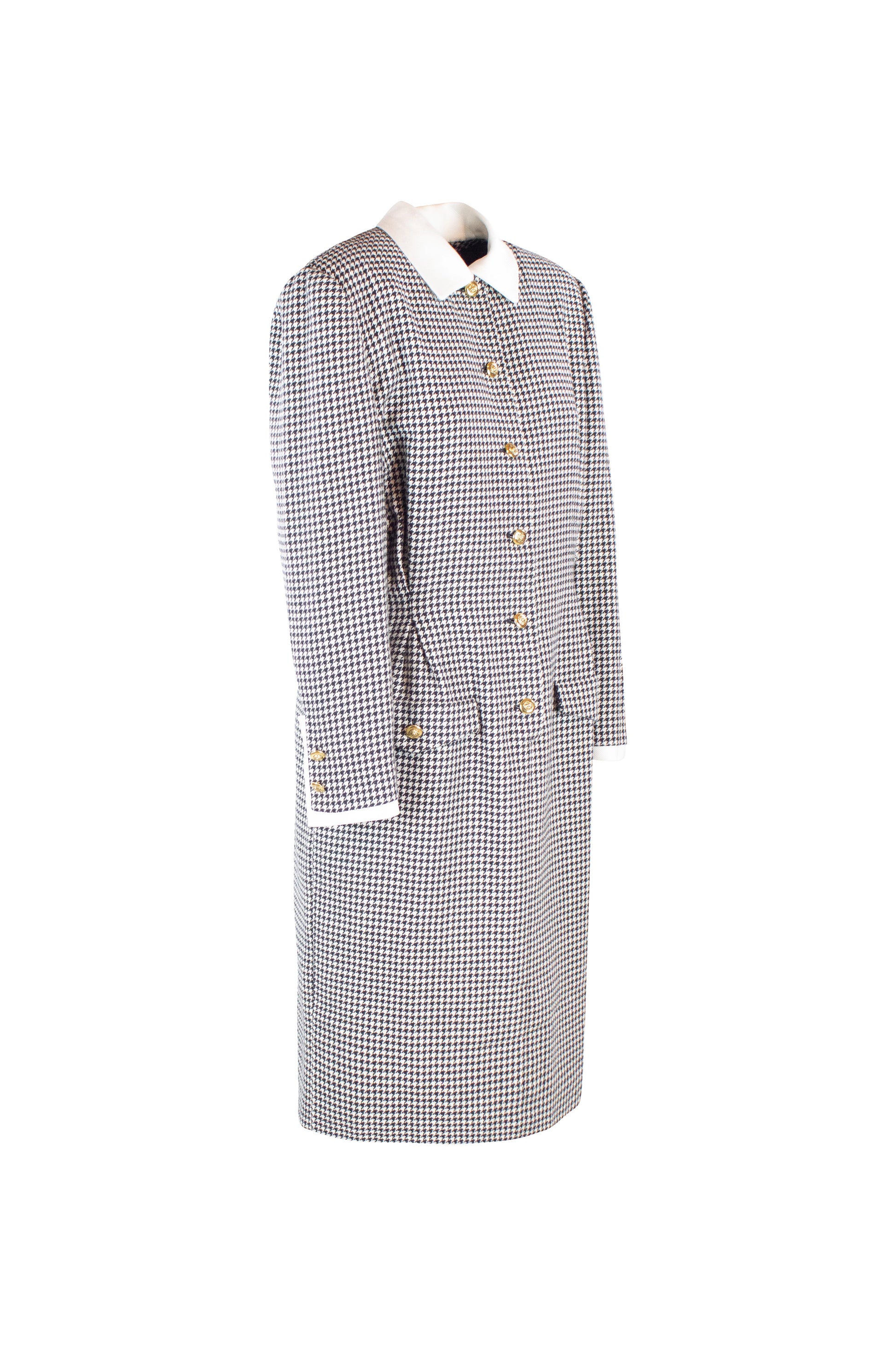 Vintage Wool Dress with Micro Check and Golden Buttons