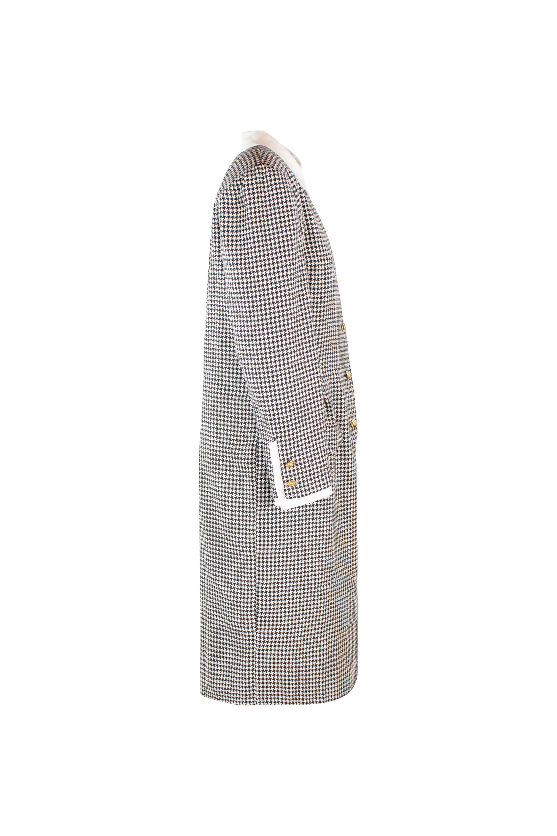 Vintage Wool Dress with Micro Check and Golden Buttons