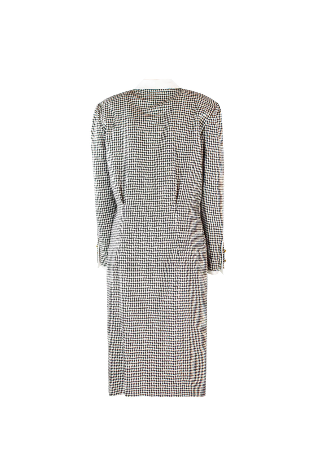 Vintage Wool Dress with Micro Check and Golden Buttons