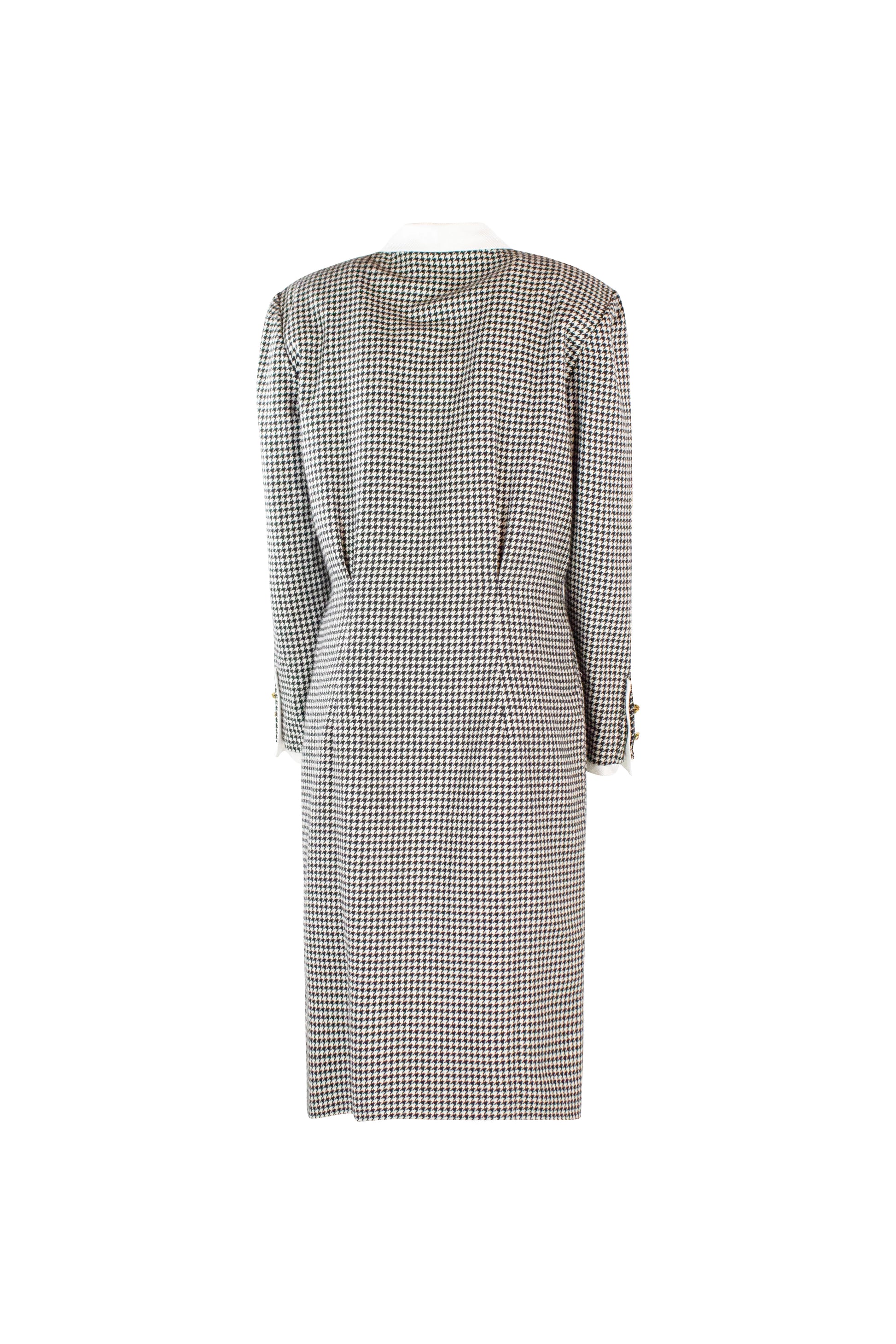 Vintage Wool Dress with Micro Check and Golden Buttons