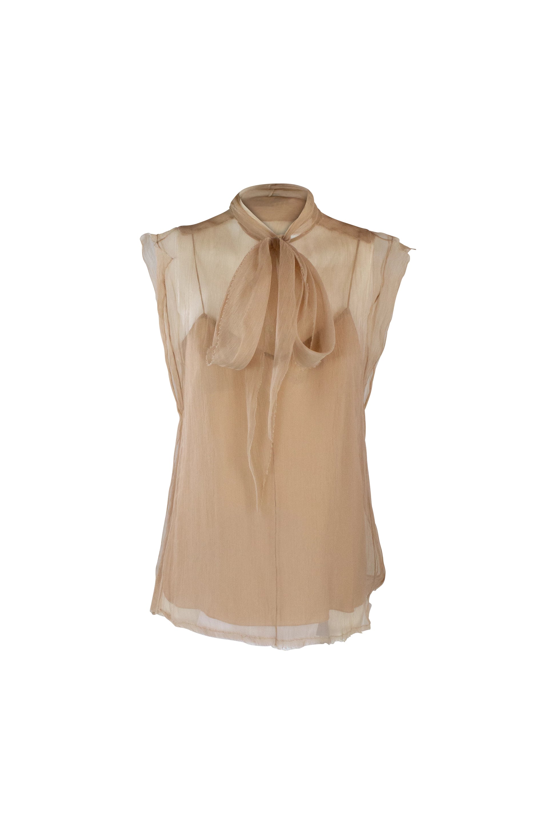 Silk Chiffon Blouse with Neck Ribbon