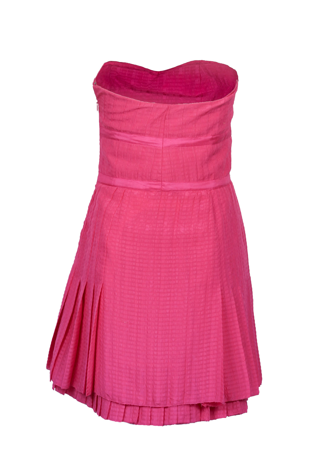 Pink Silk Pleated Mini Dress with Ribbons and Sweetheart Neckline