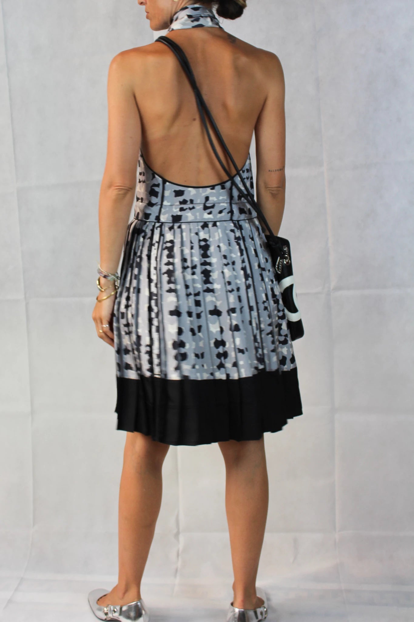 Silk pleated backless dress
