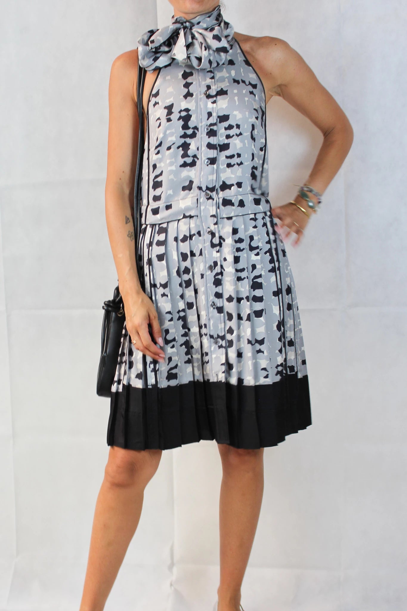 Silk pleated backless dress