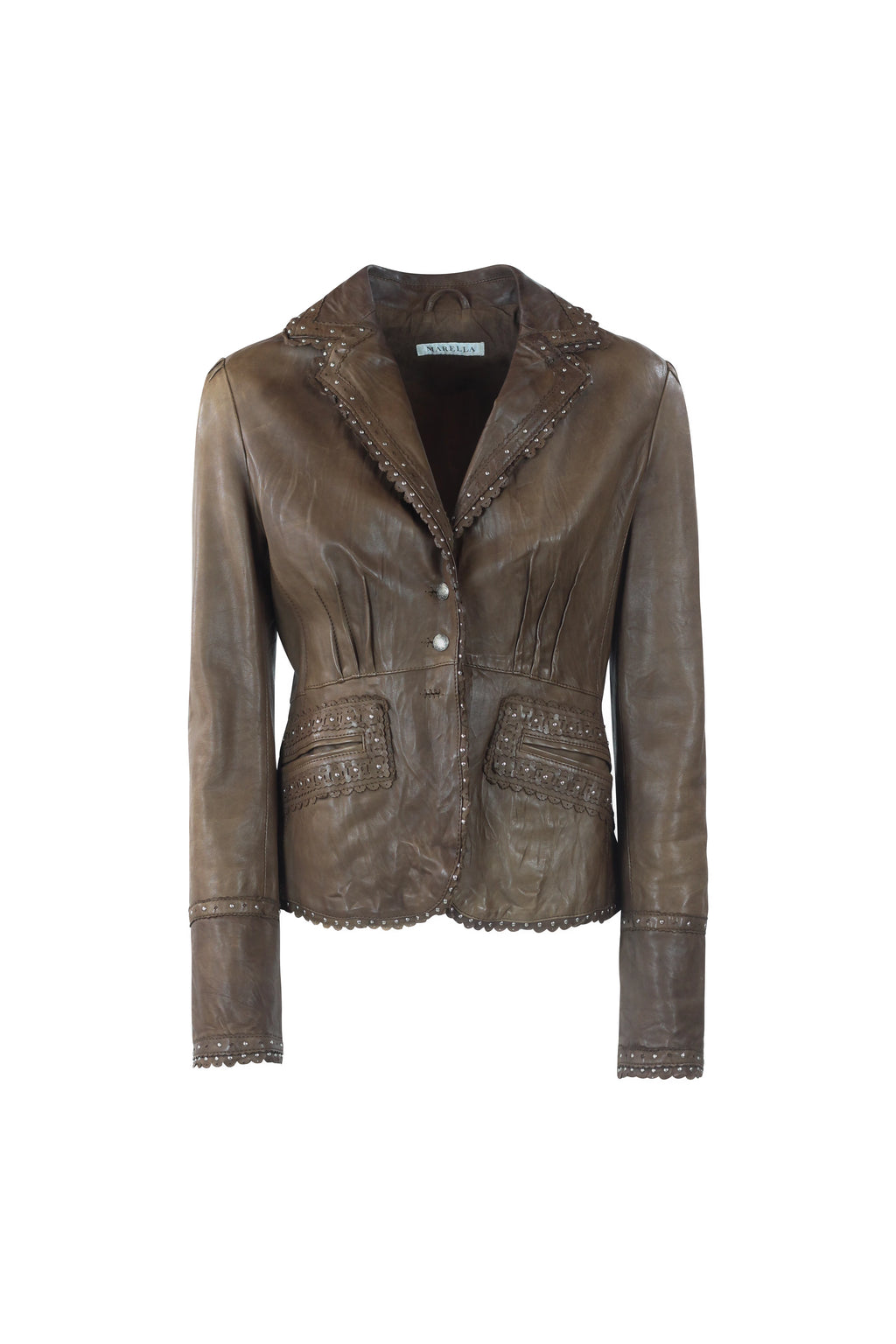 Brown Leather Blazer with Fitted Waist