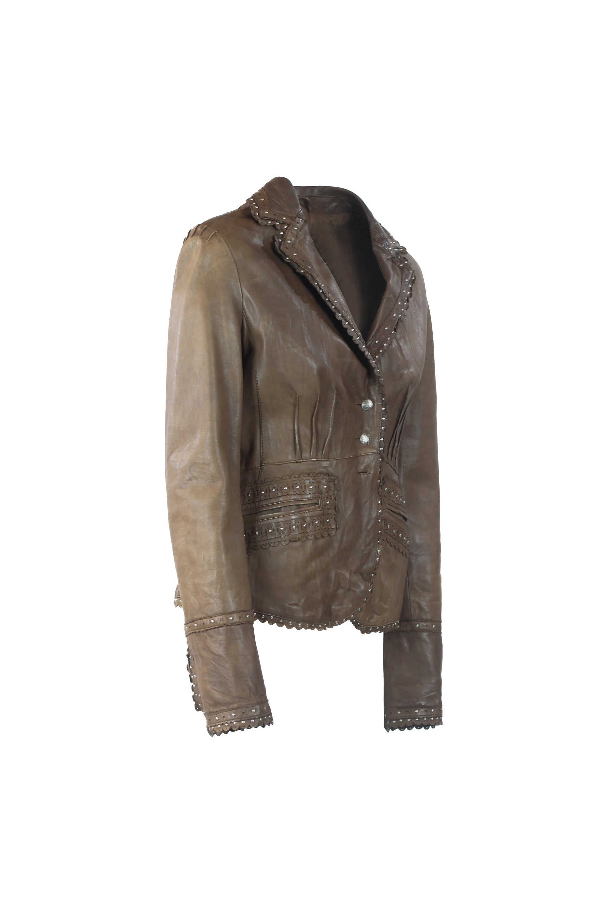 Brown Leather Blazer with Fitted Waist