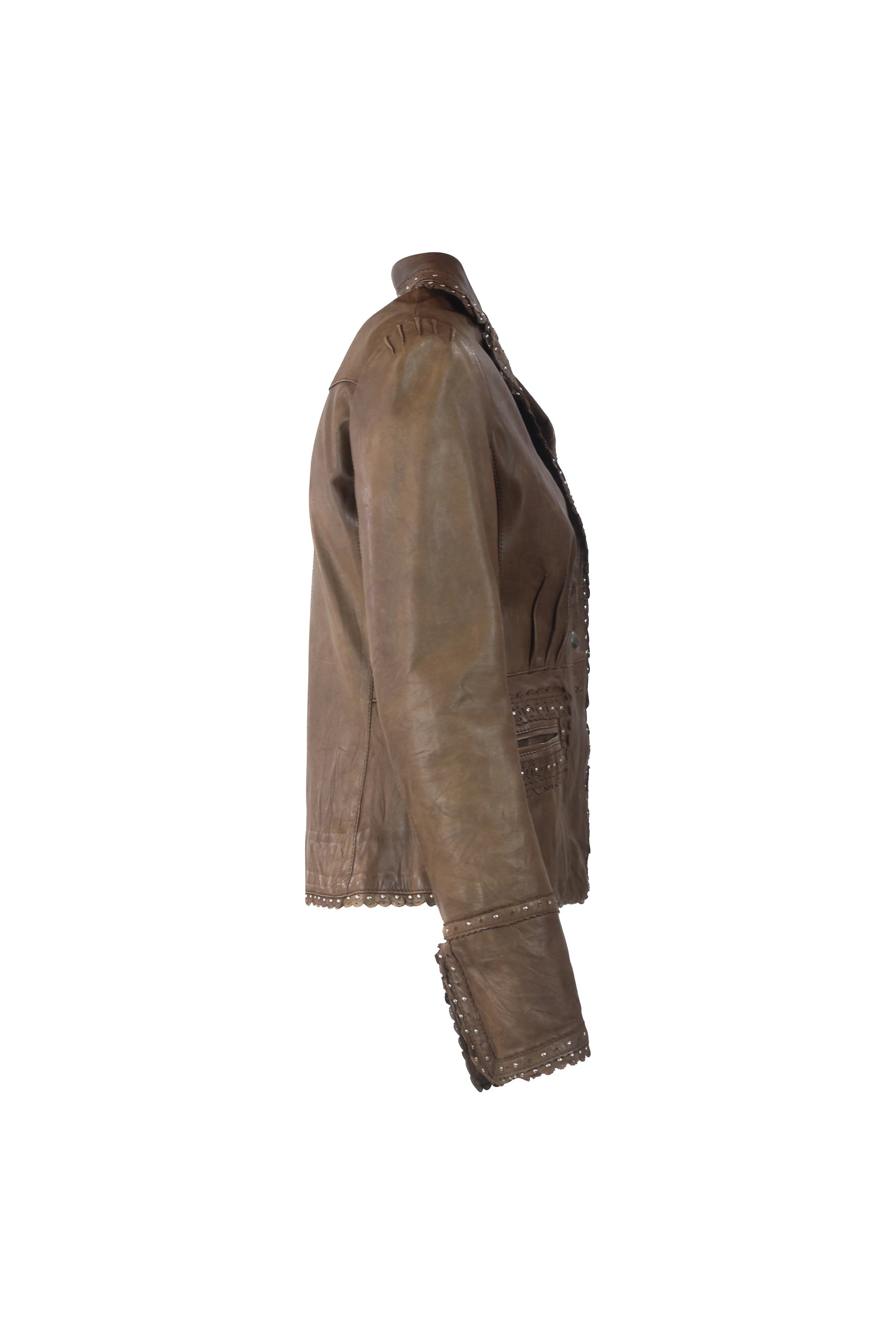 Brown Leather Blazer with Fitted Waist