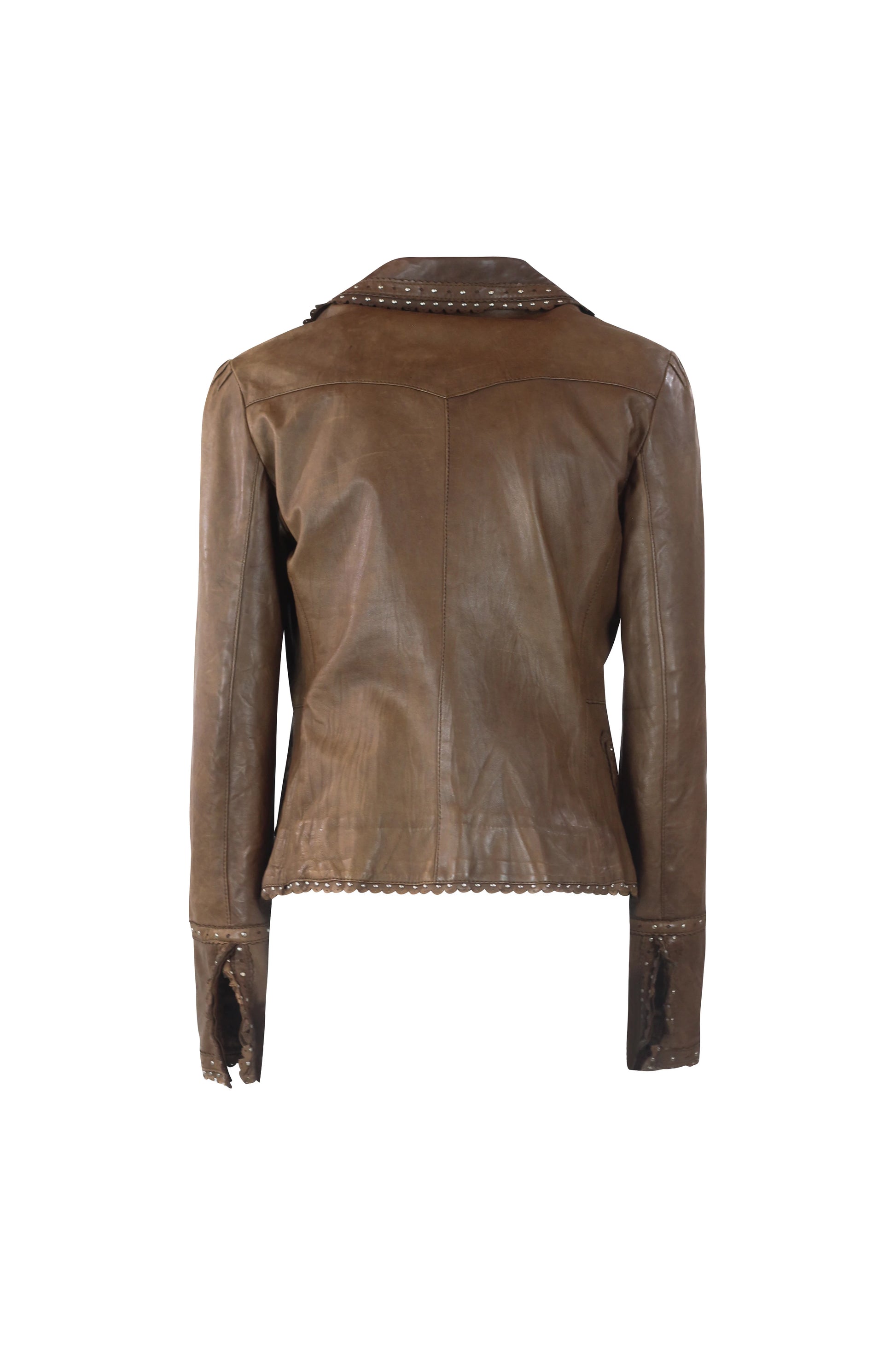 Brown Leather Blazer with Fitted Waist