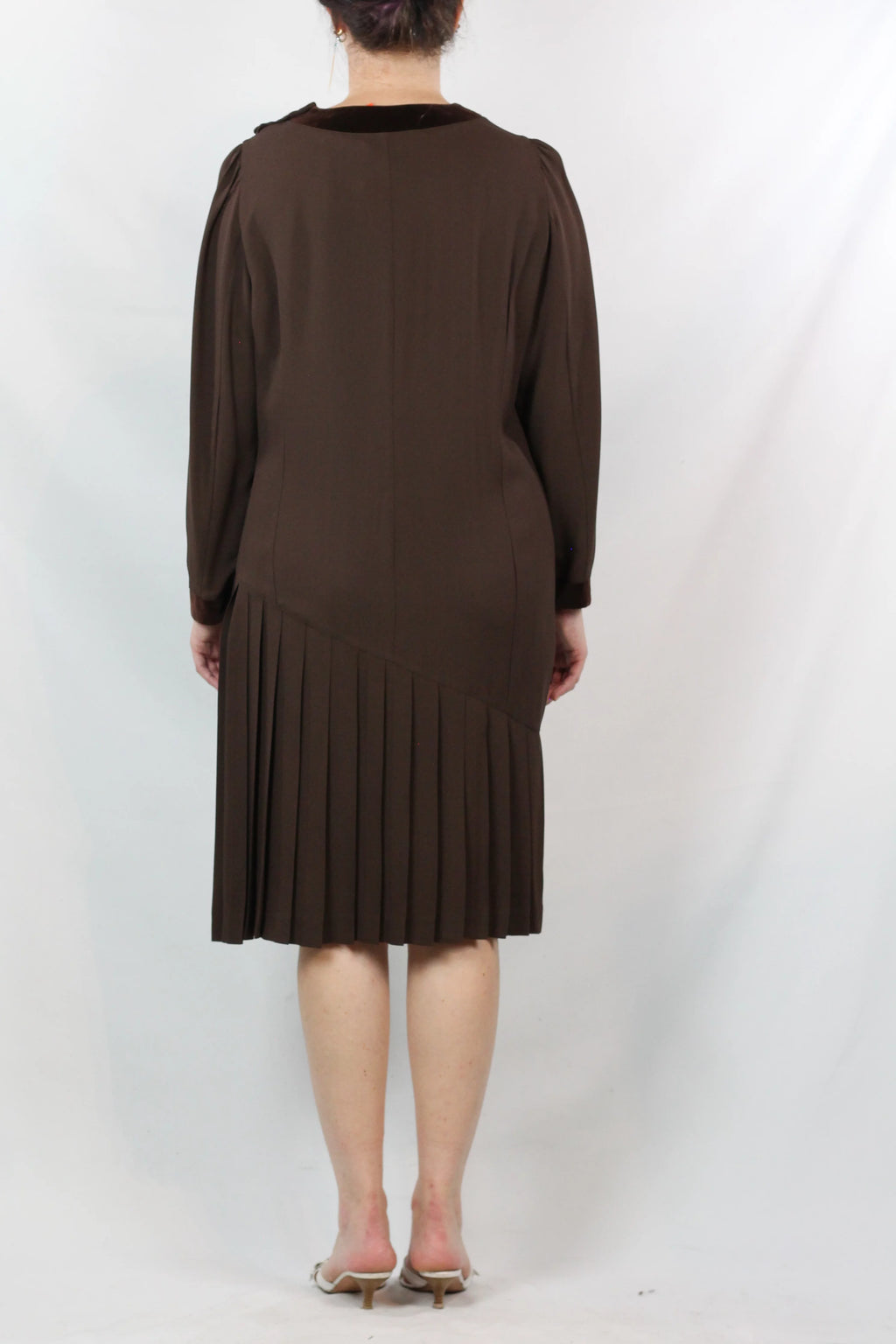 Brown Dress with Velvet Trim