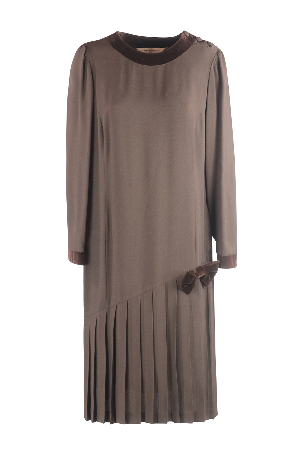 Brown Dress with Velvet Trim