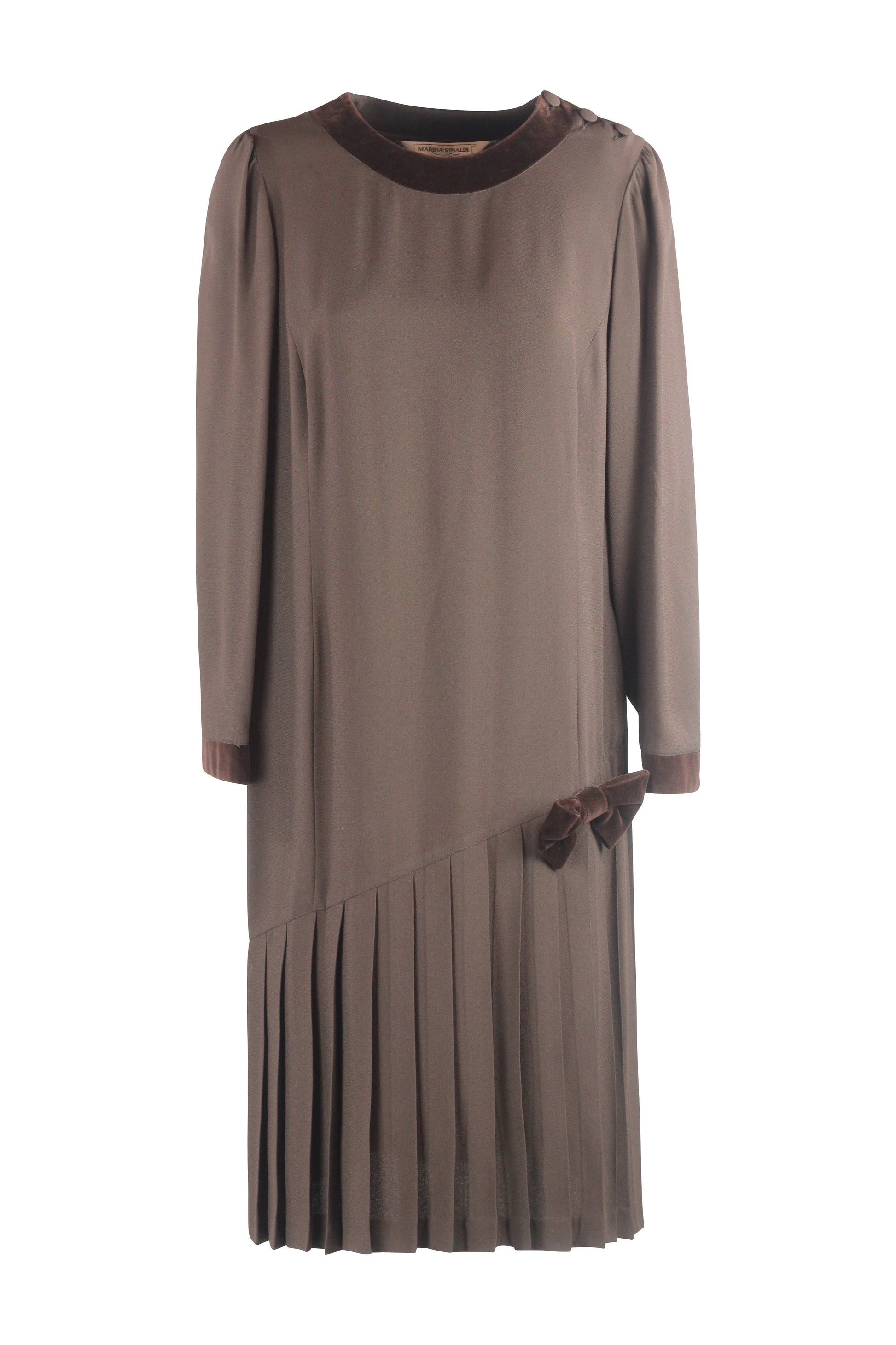 Brown Dress with Velvet Trim