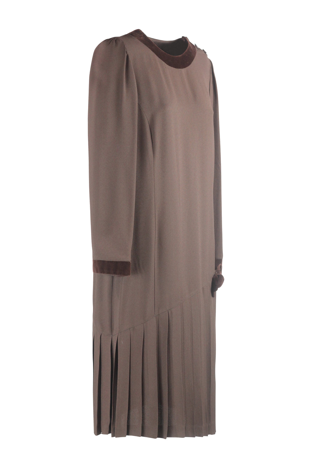 Brown Dress with Velvet Trim