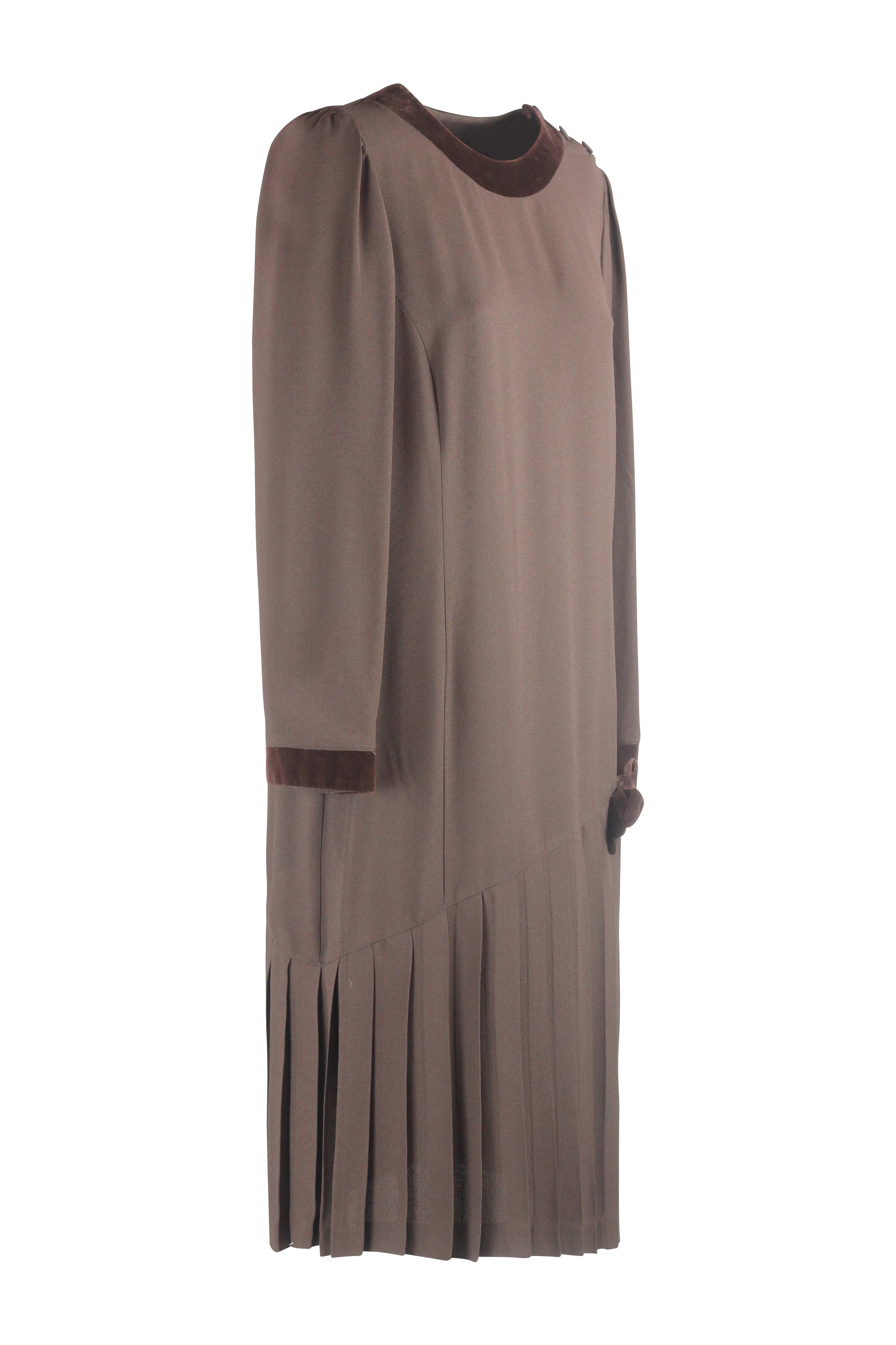 Brown Dress with Velvet Trim
