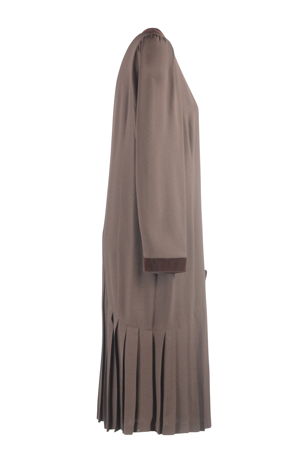 Brown Dress with Velvet Trim