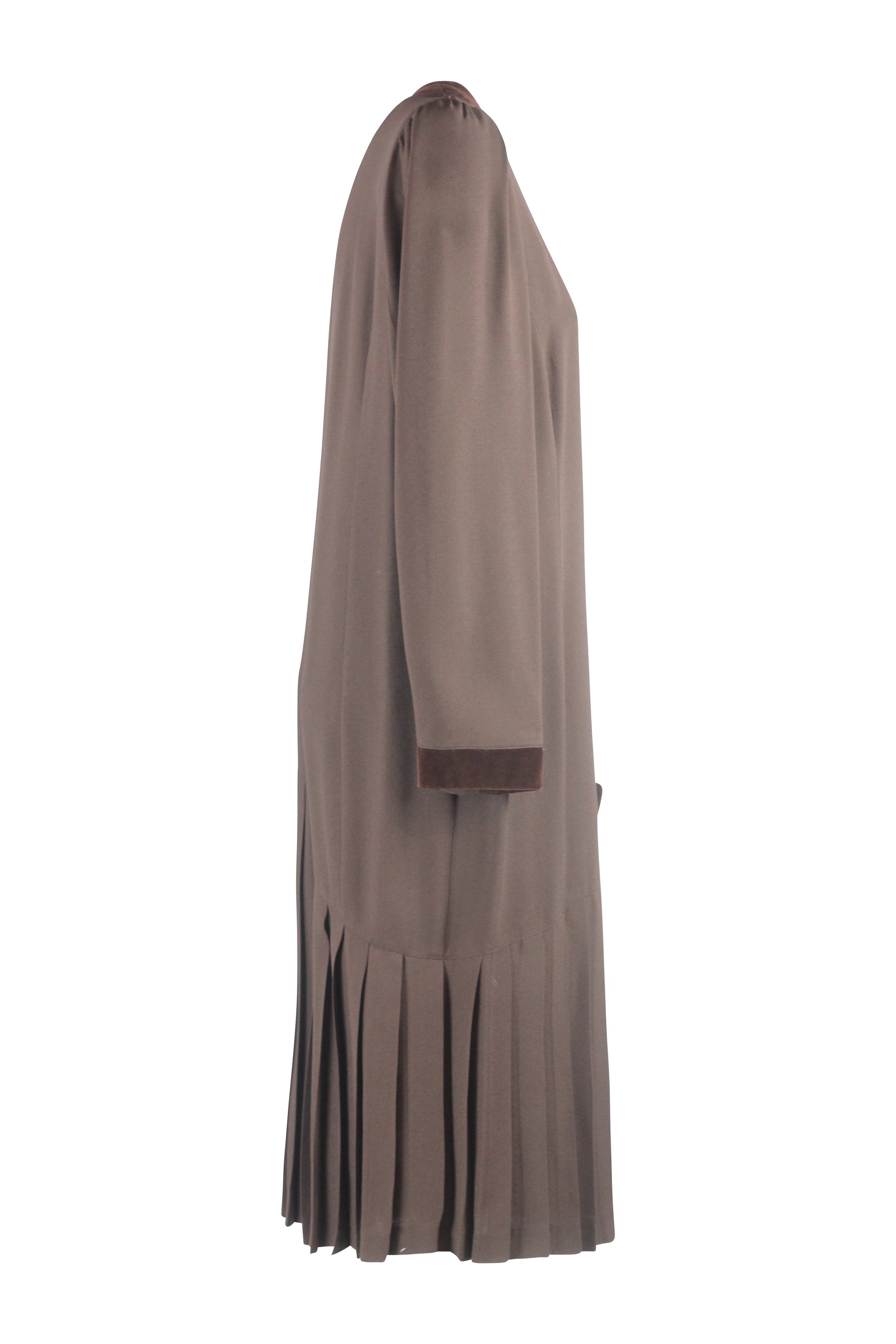 Brown Dress with Velvet Trim
