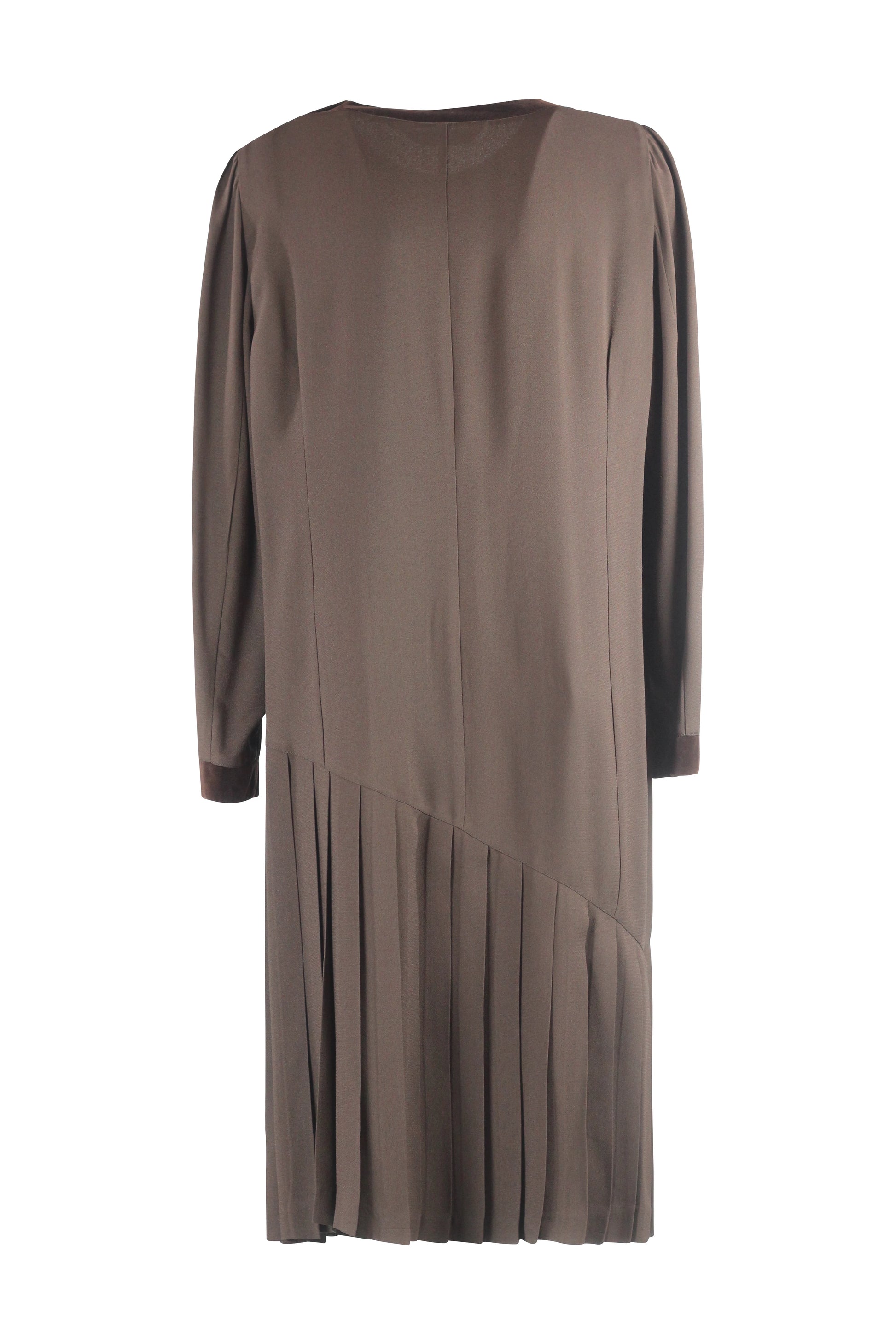 Brown Dress with Velvet Trim
