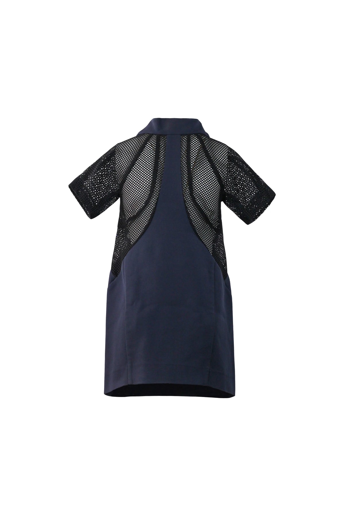 Navy & Black Mesh Panel Mini Dress V-Neck