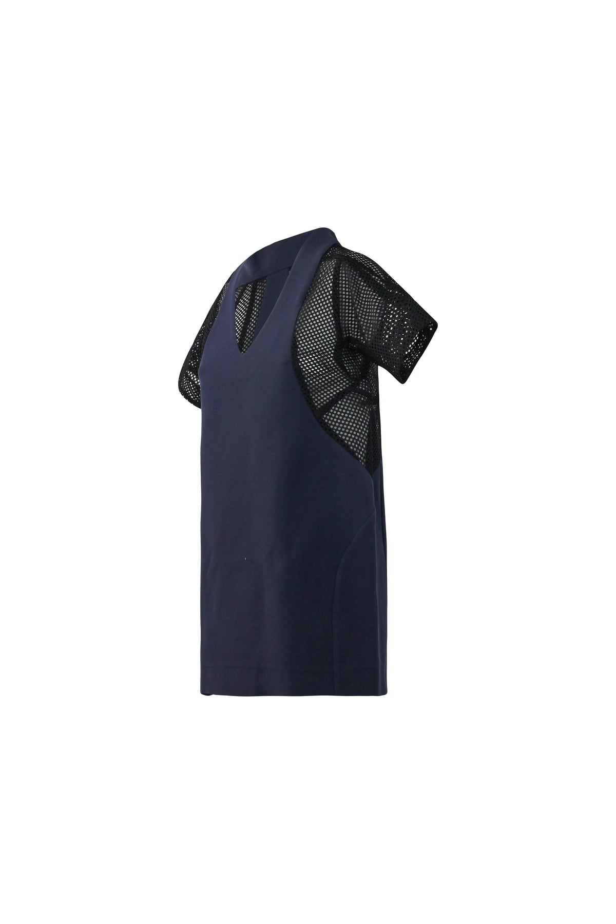 Navy & Black Mesh Panel Mini Dress V-Neck