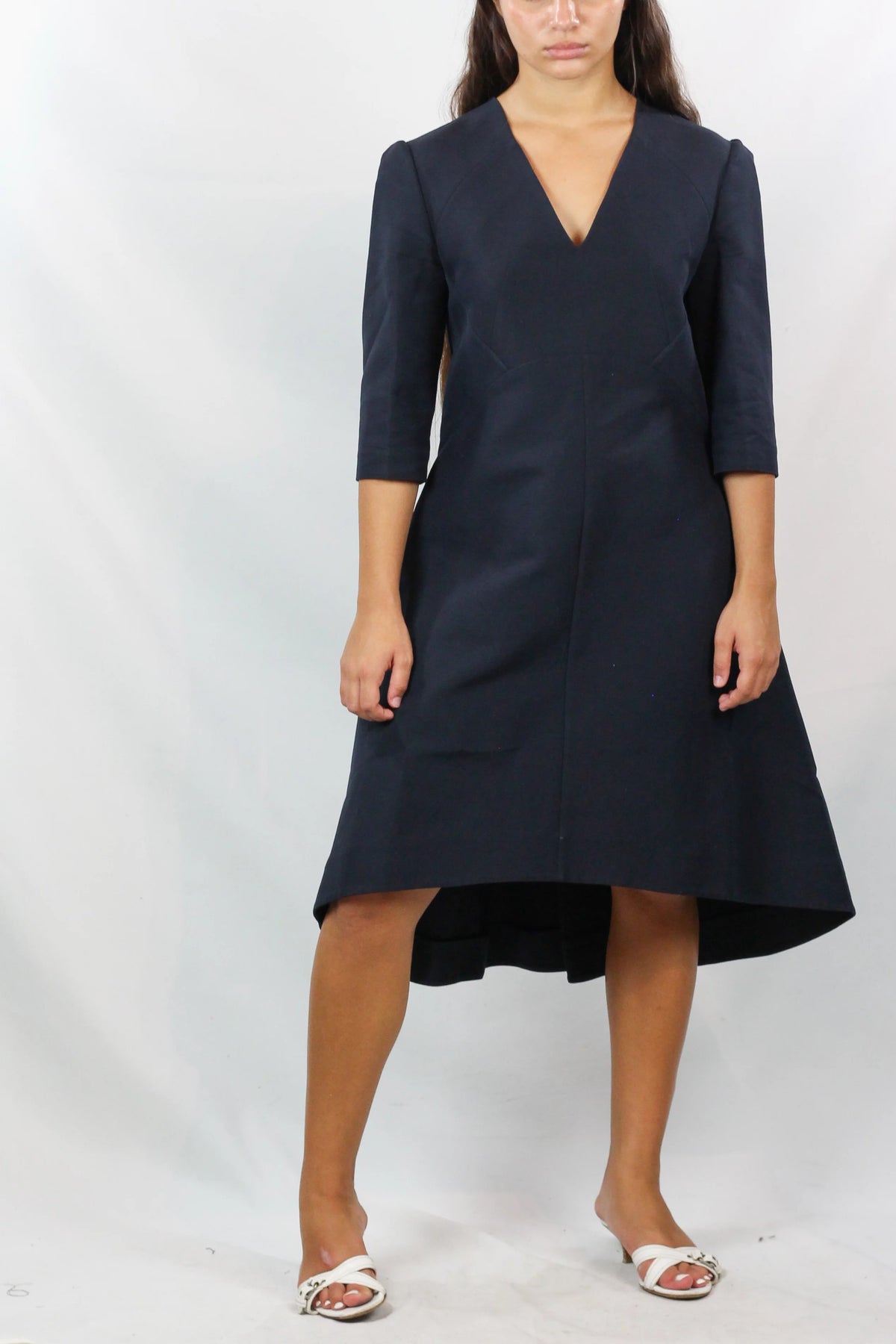 Navy A-Line Midi Dress