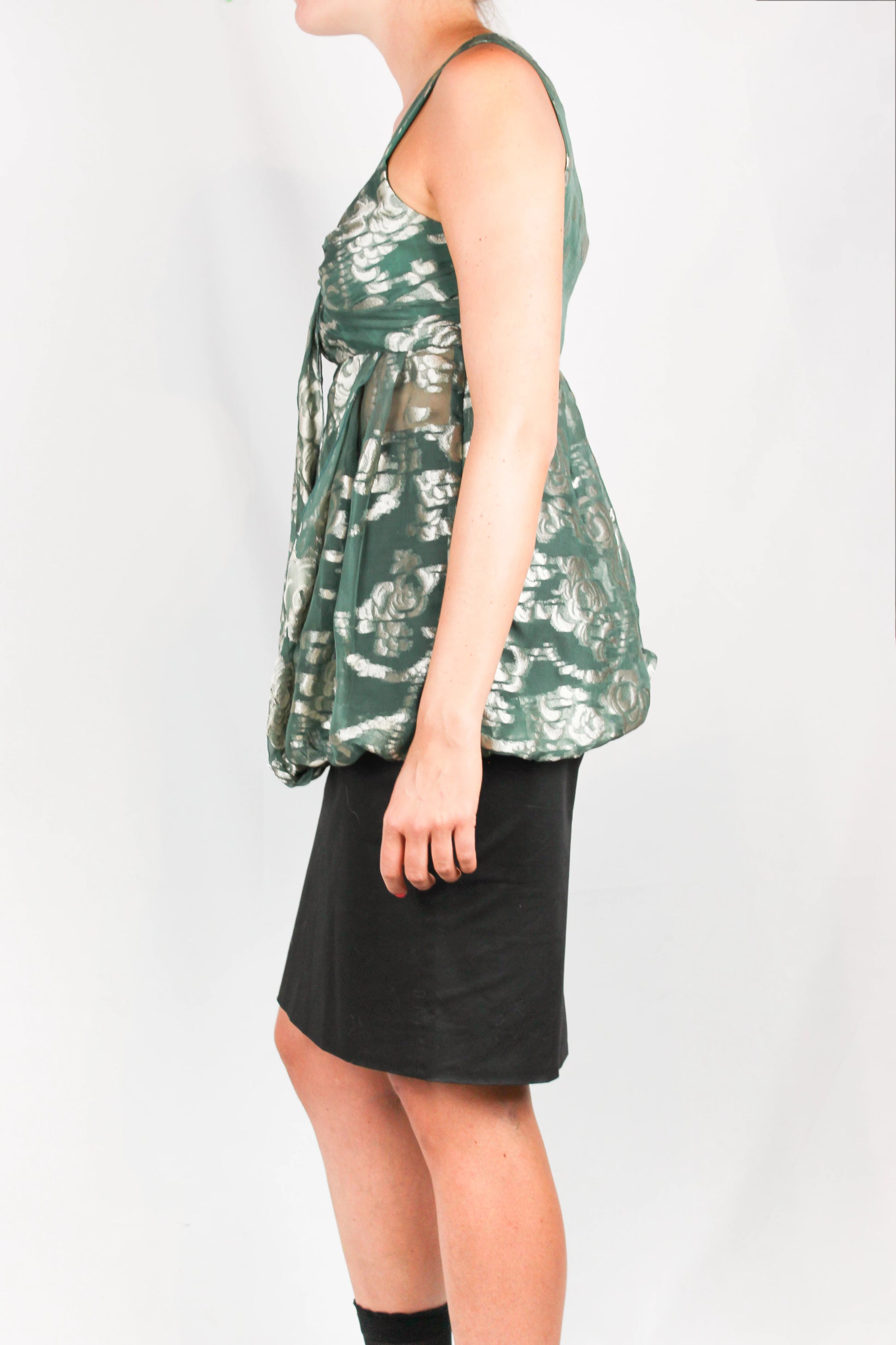 Green and Gold Lurex Sleeveless Top