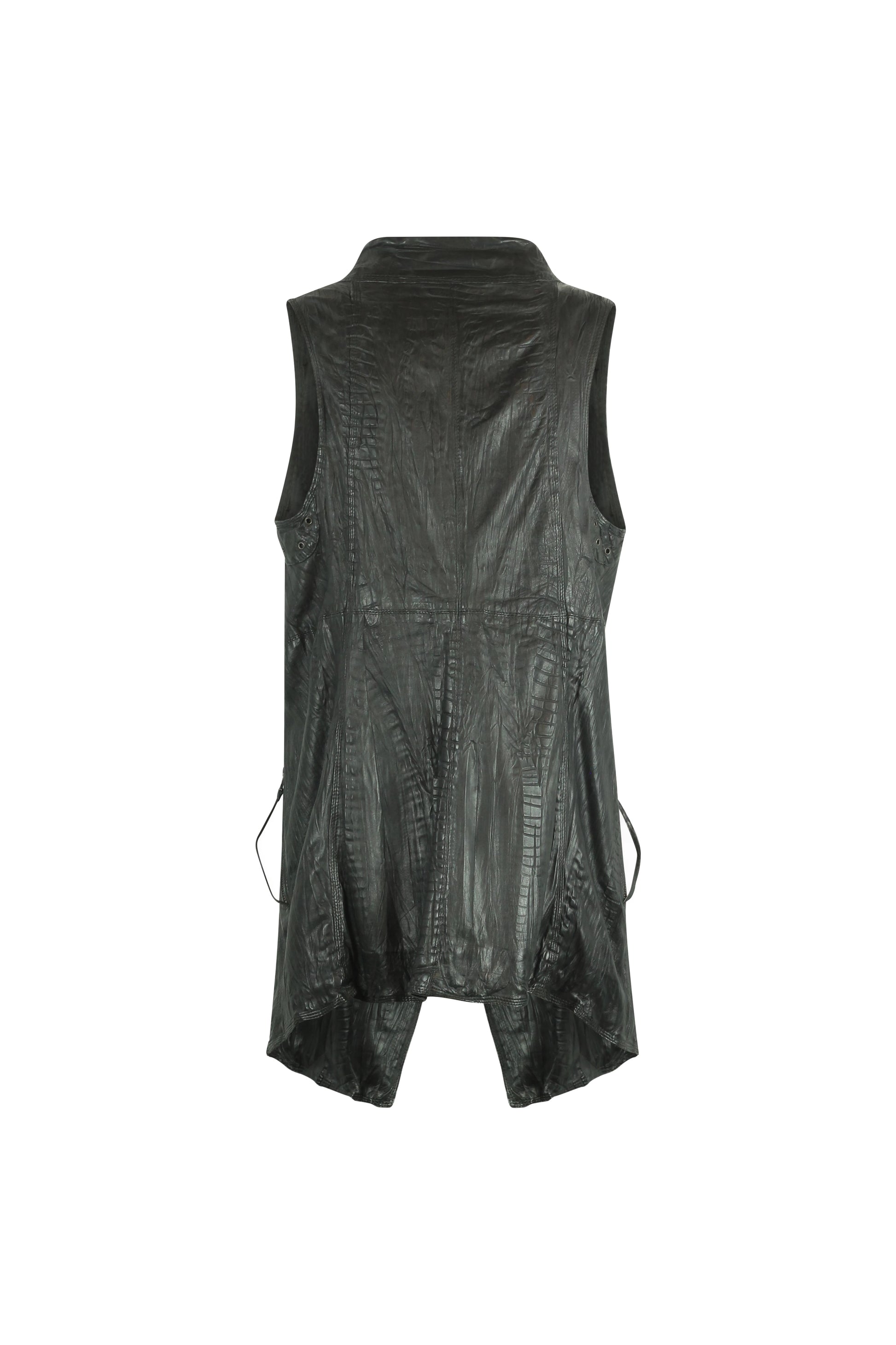 Black Leather Asymmetric Gilet