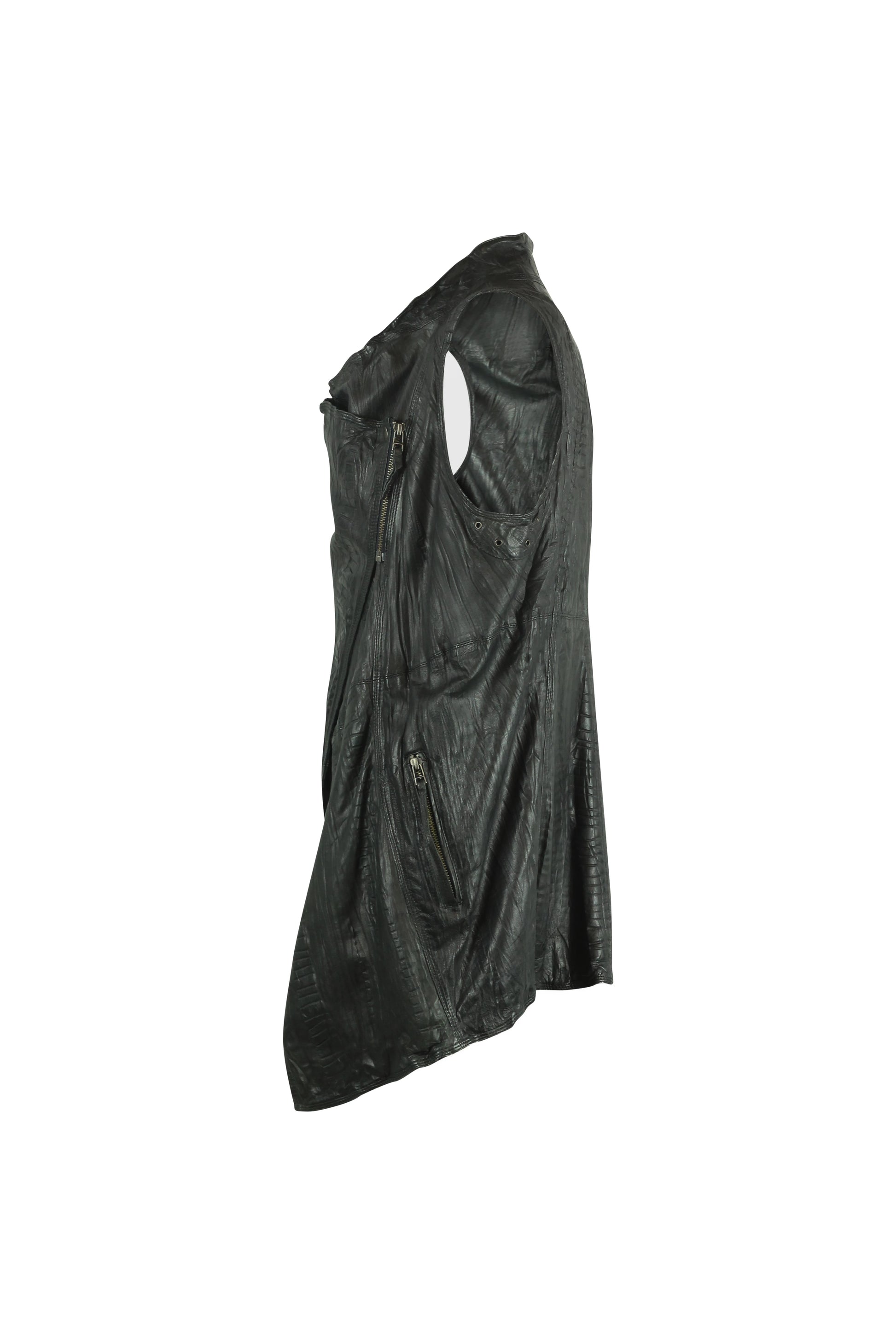 Black Leather Asymmetric Gilet