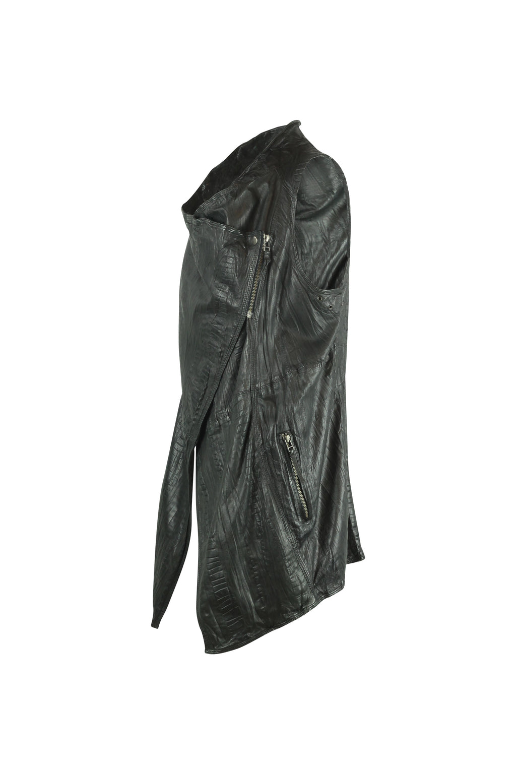 Black Leather Asymmetric Gilet