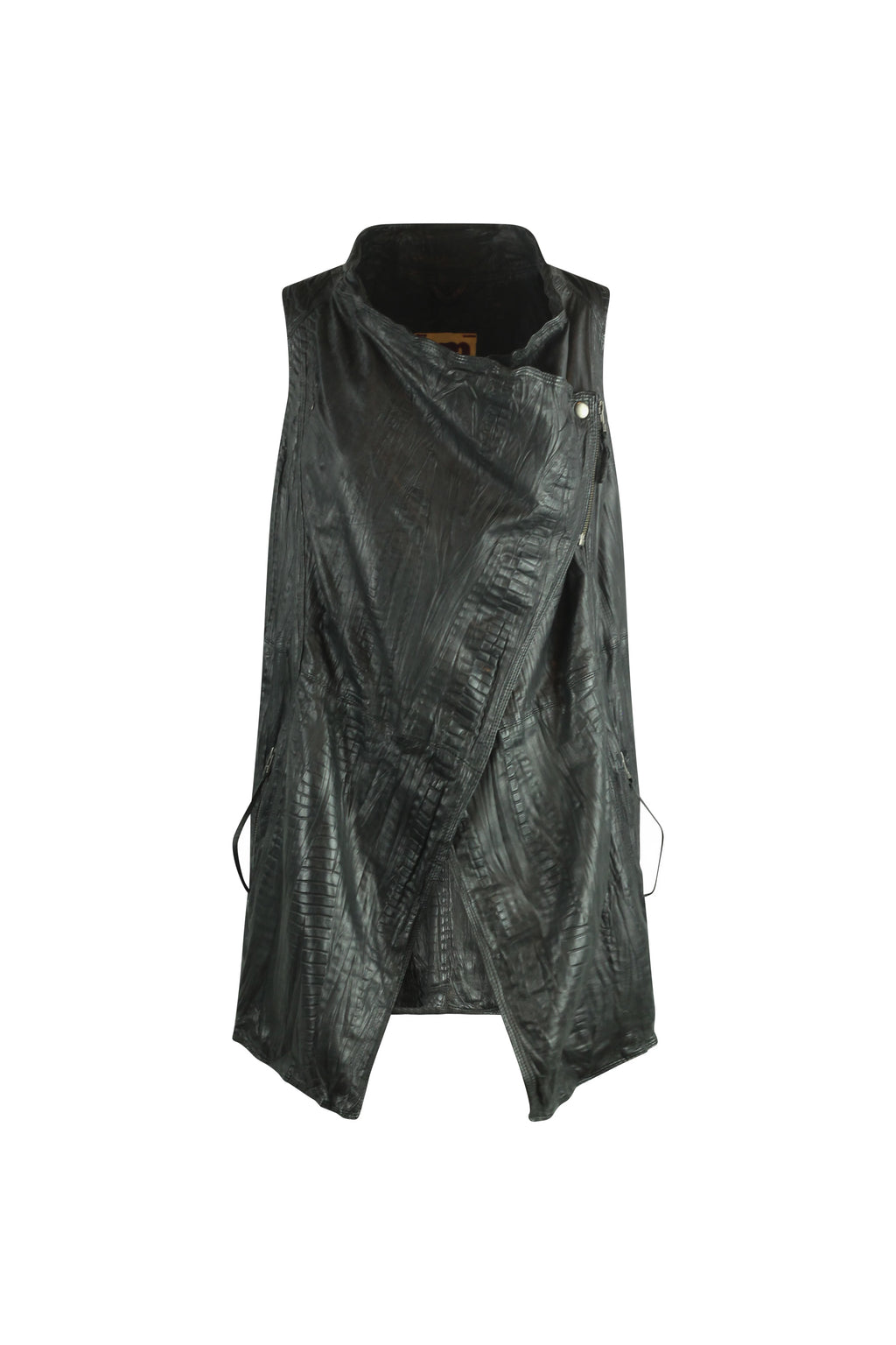 Black Leather Asymmetric Gilet