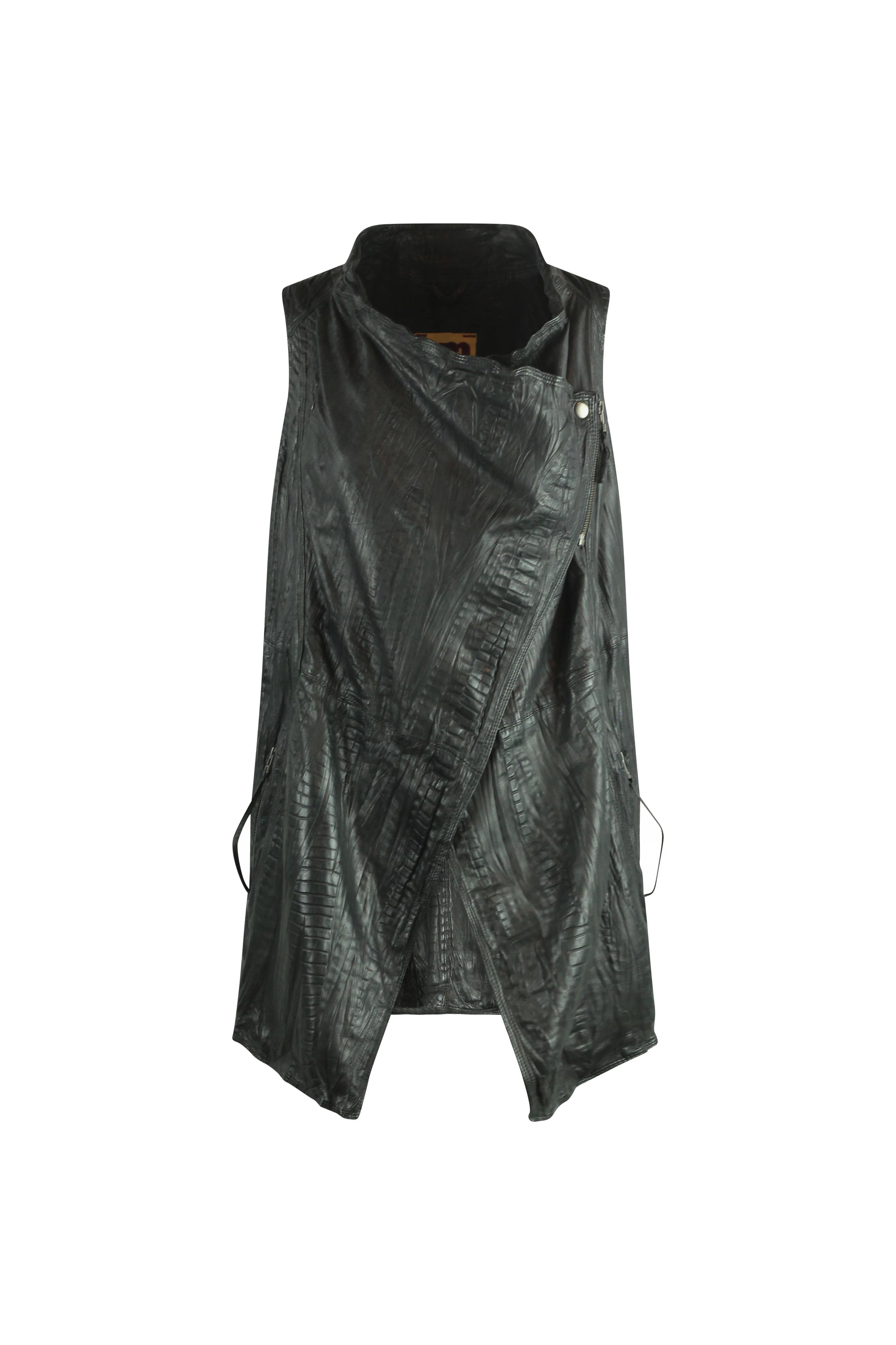 Black Leather Asymmetric Gilet