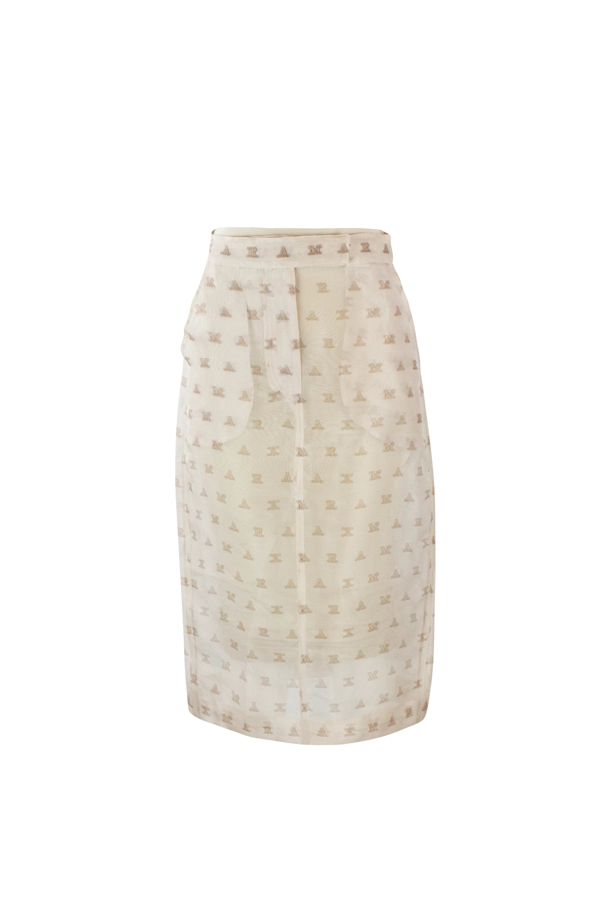 Ecru Chiffon High-Waisted Skirt with Monogram Pattern SS2018