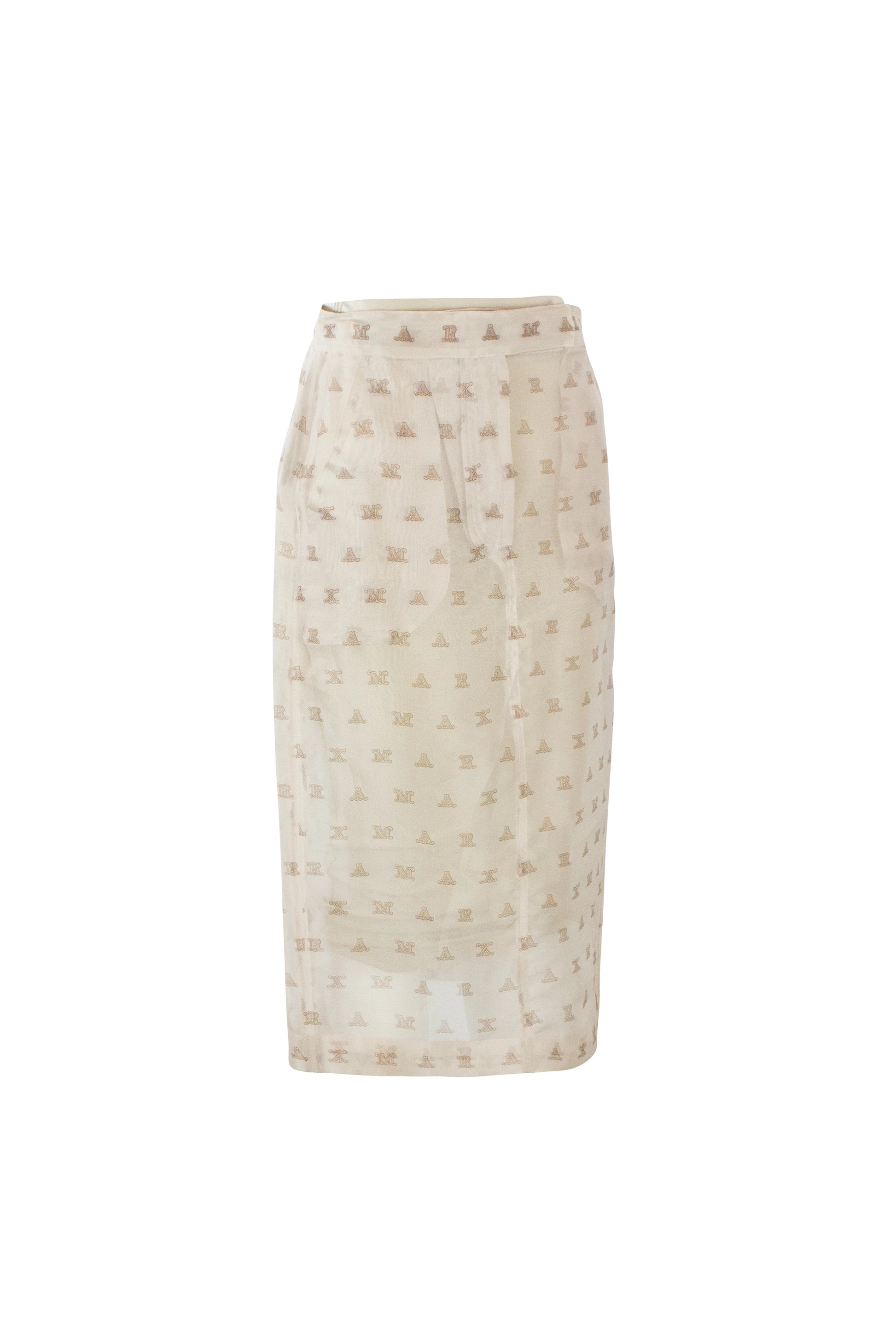 Ecru Chiffon High-Waisted Skirt with Monogram Pattern SS2018
