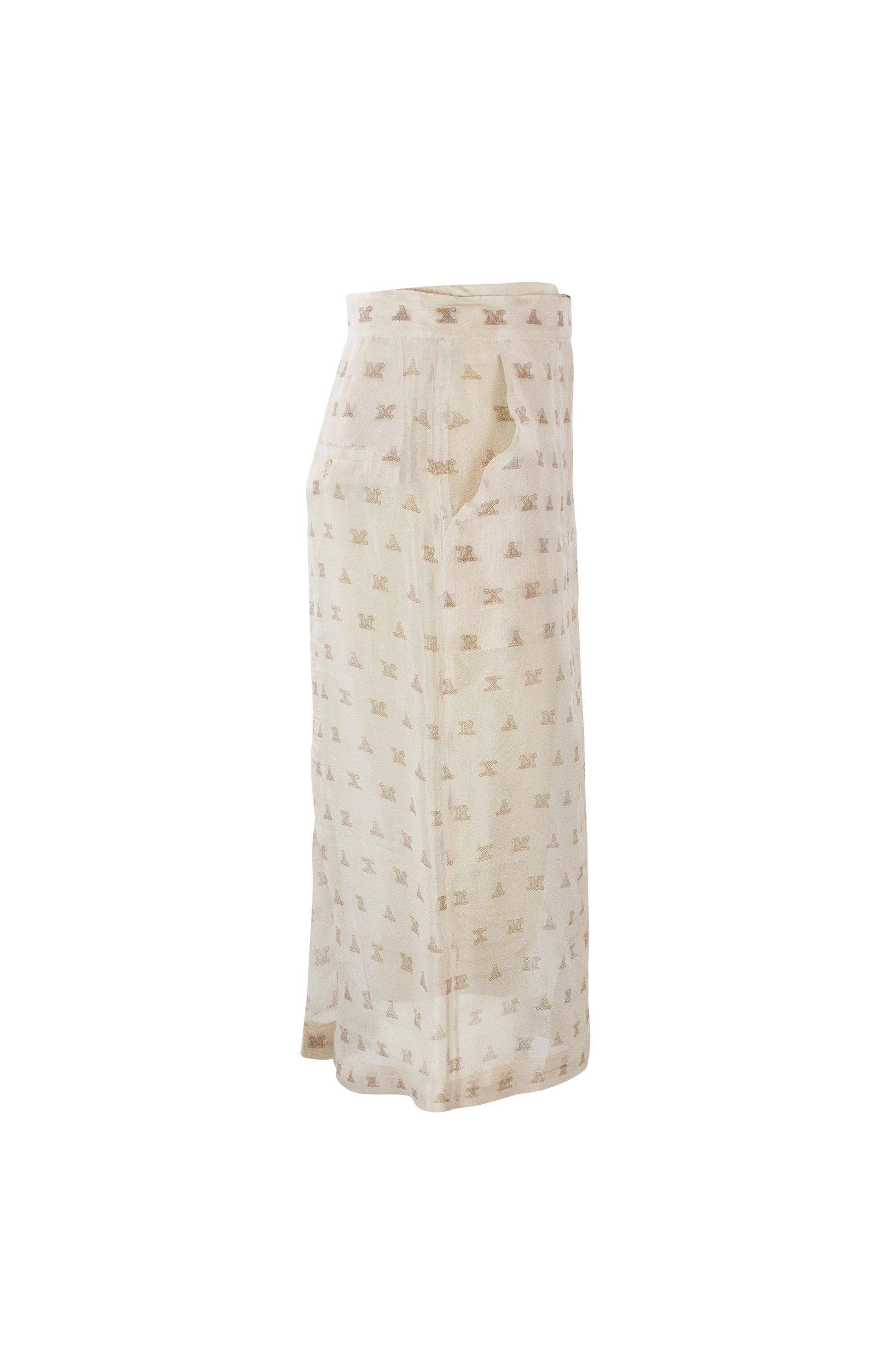 Ecru Chiffon High-Waisted Skirt with Monogram Pattern SS2018