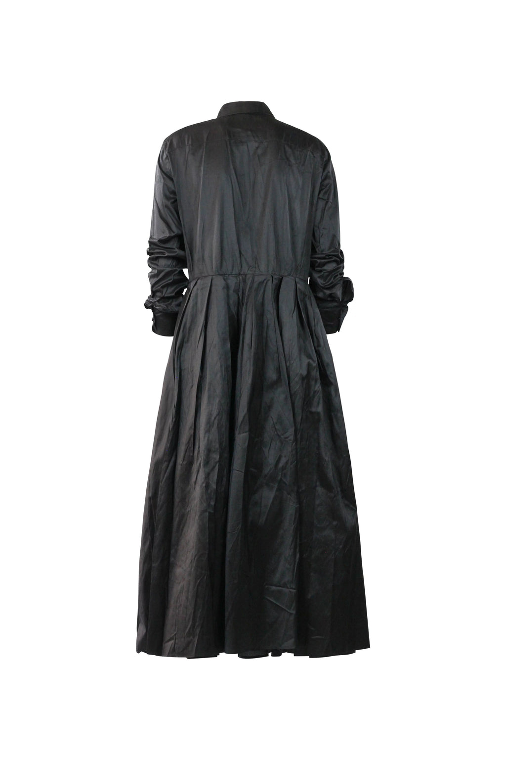 Silk Maxi Shirt Dress in Black