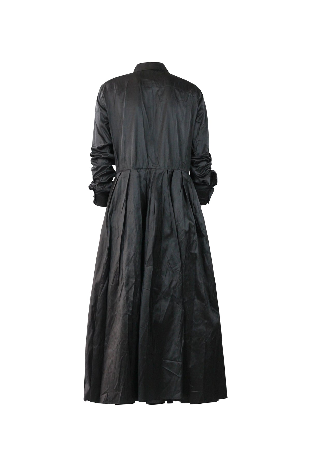 Silk Maxi Shirt Dress in Black