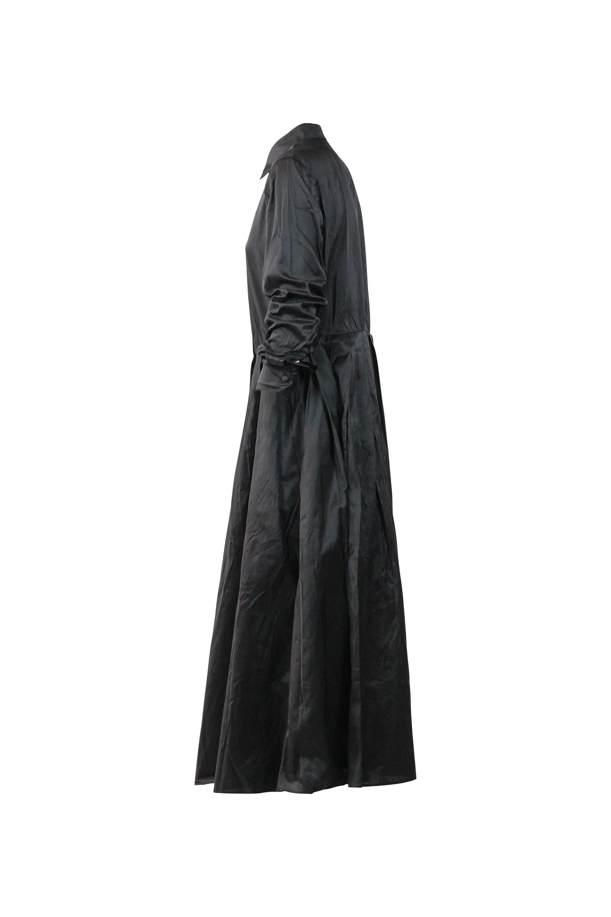 Silk Maxi Shirt Dress in Black
