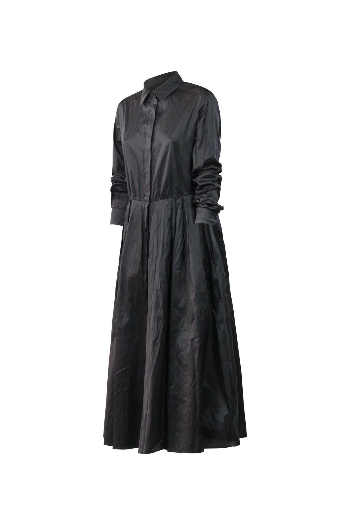 Silk Maxi Shirt Dress in Black