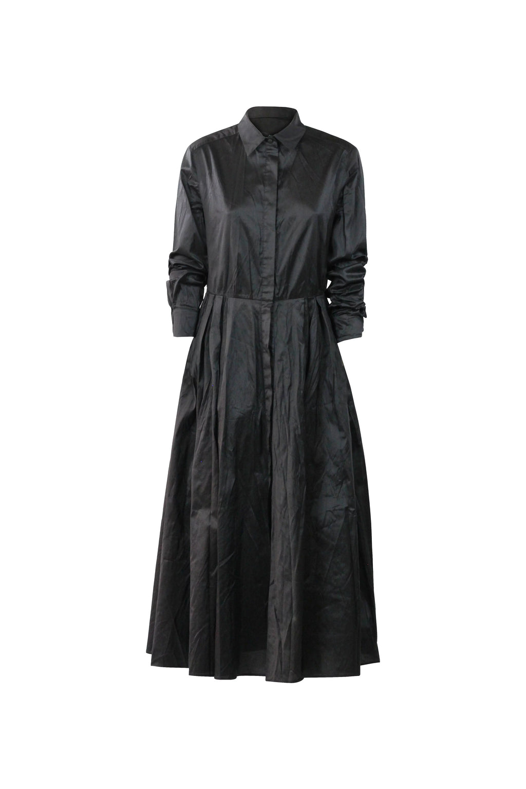 Silk Maxi Shirt Dress in Black