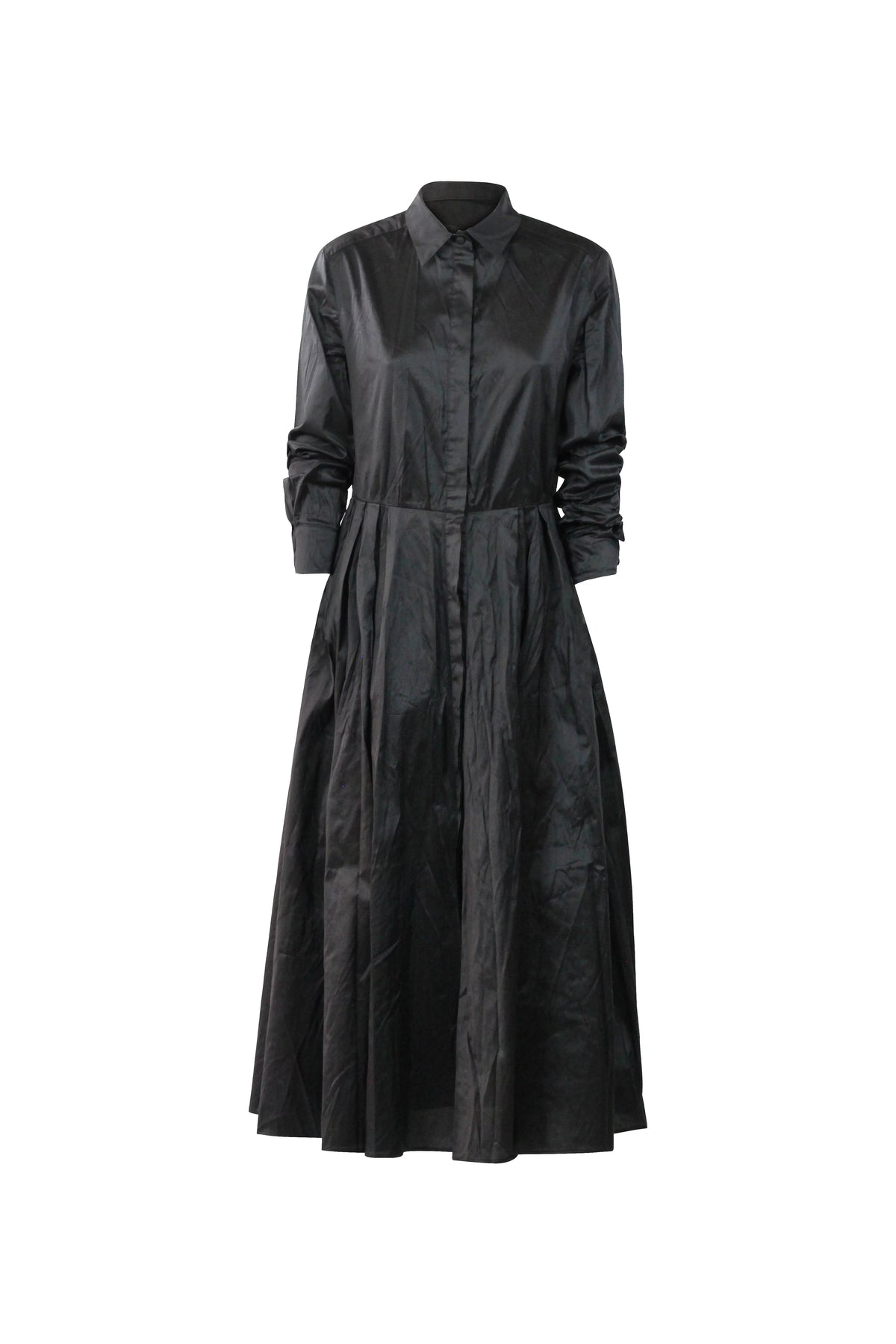 Silk Maxi Shirt Dress in Black
