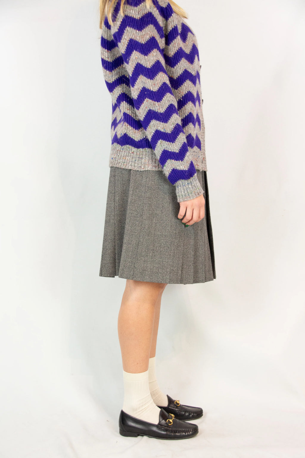 Grey Wool Pleated Skirt with High Waist