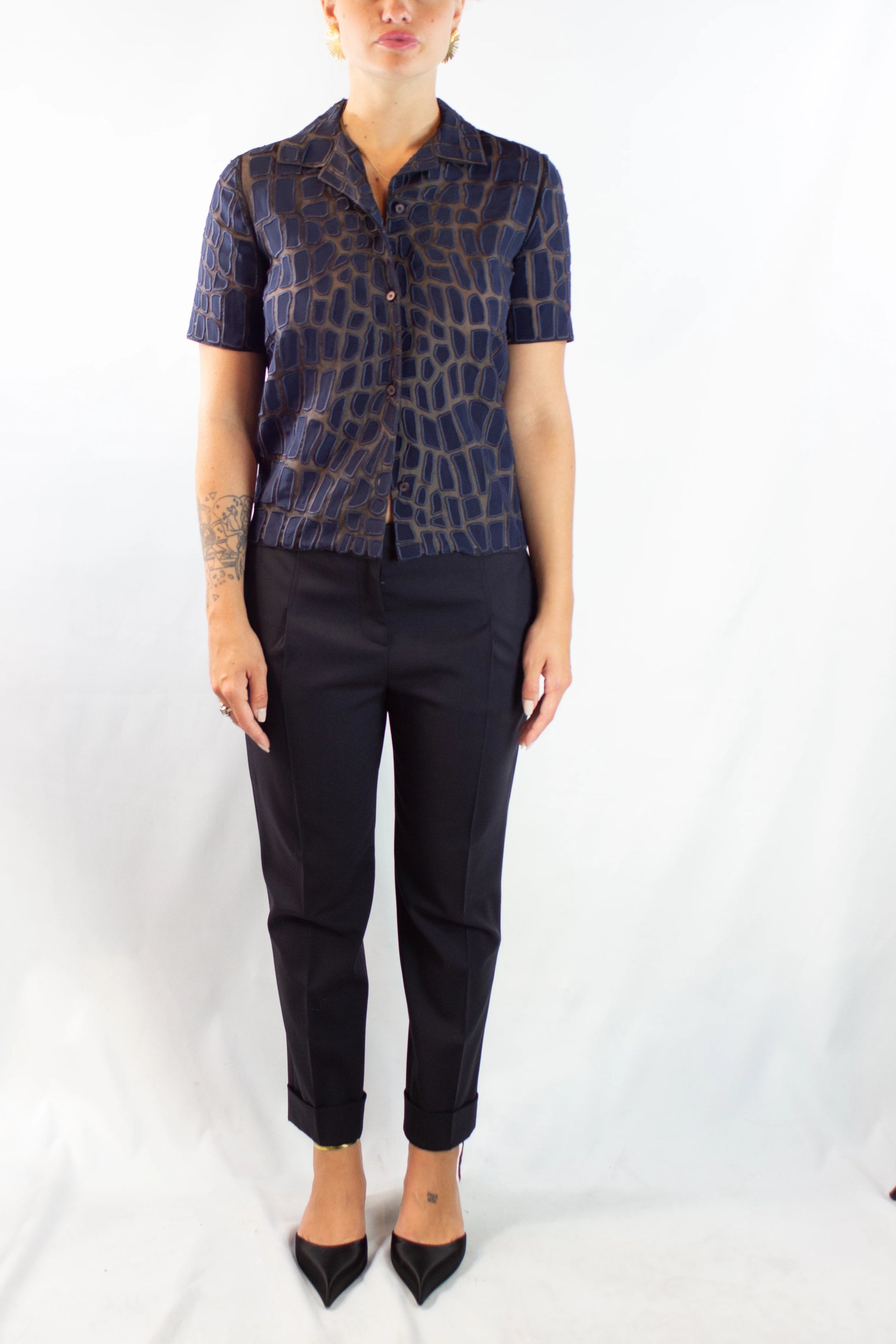 Blue Embroidered Short-Sleeve Shirt SS2014