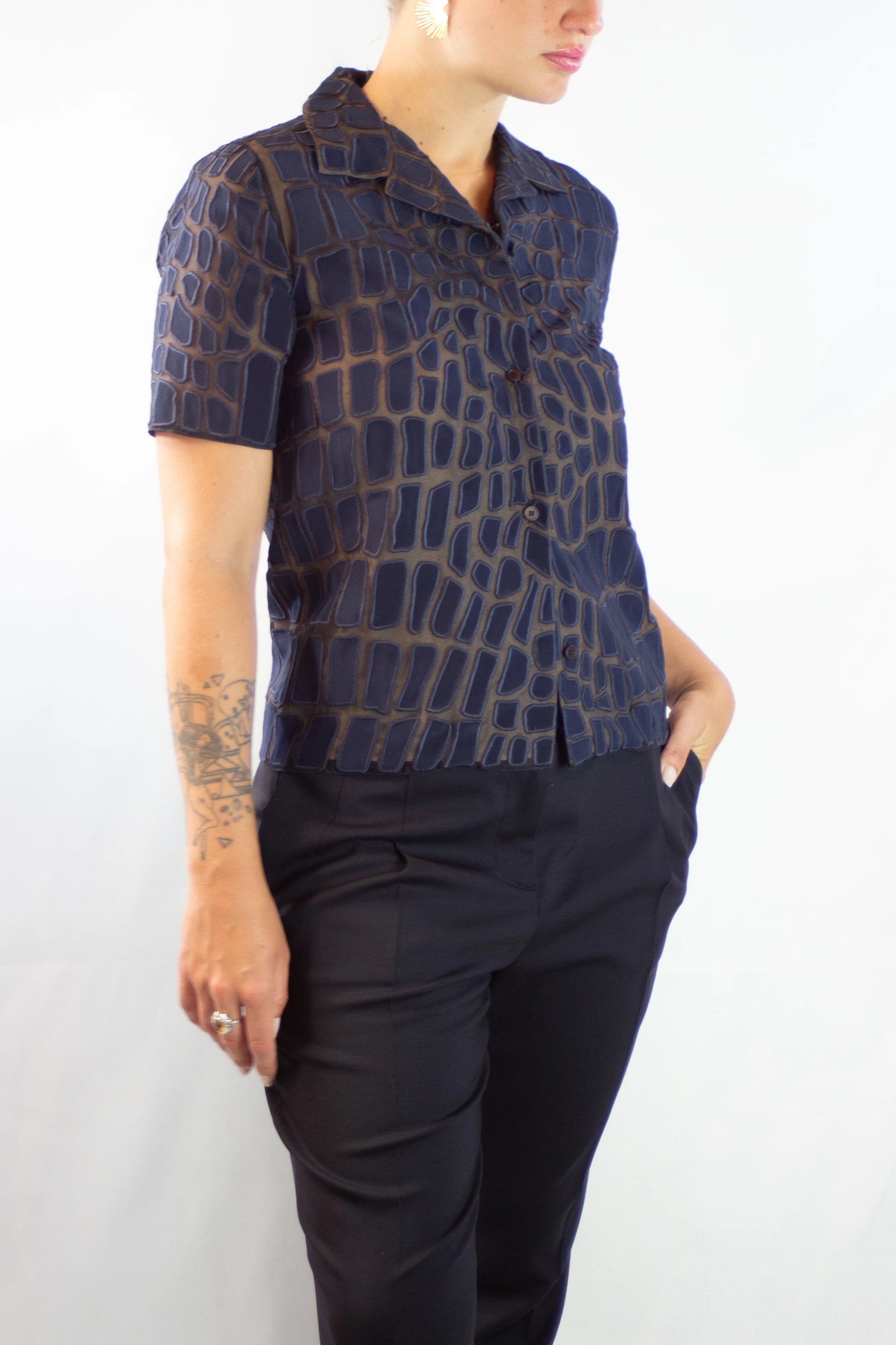 Blue Embroidered Short-Sleeve Shirt SS2014